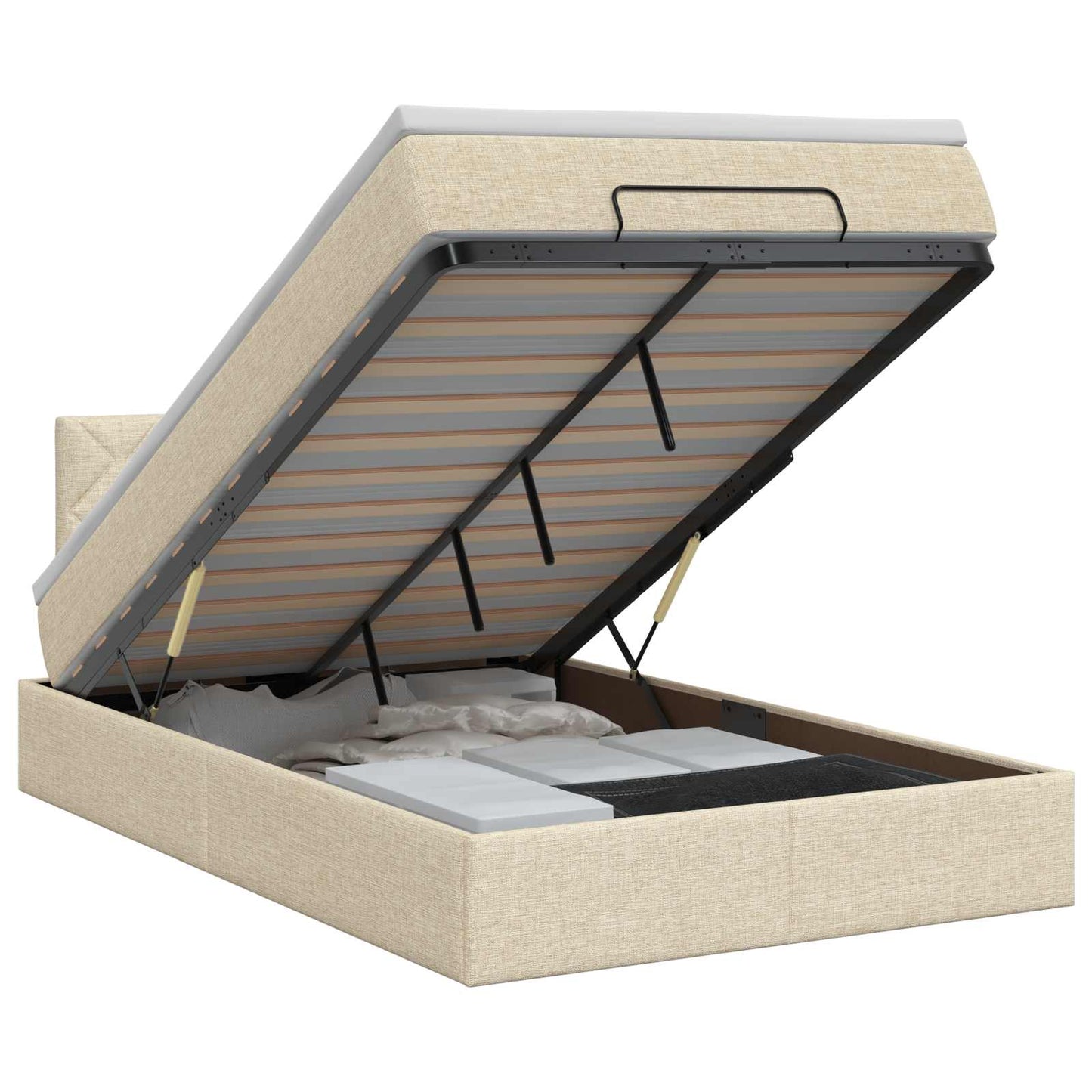 vidaXL Κρεβάτι Ottoman με στρώμα με κεφαλάρι Κρεμ 120 x 200 cm Ύφασμα