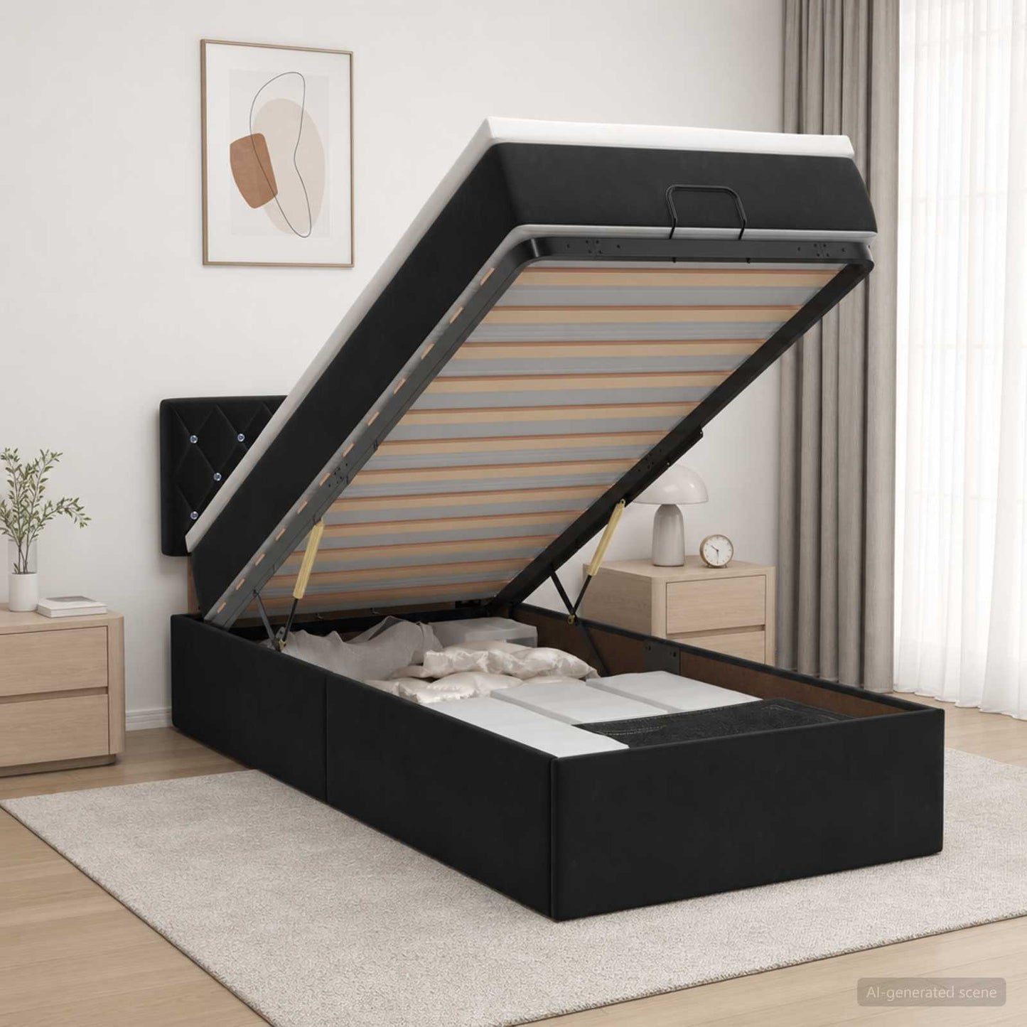 vidaXL Κρεβάτι Ottoman με Στρώμα και LED Μαύρο 80 x 200 cm Βελούδο