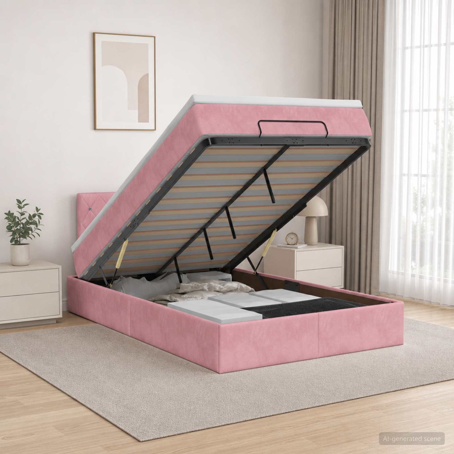 vidaXL Κρεβάτι Ottoman με στρώμα με κεφαλάρι Ροζ 120 x 200 cm Βελούδο