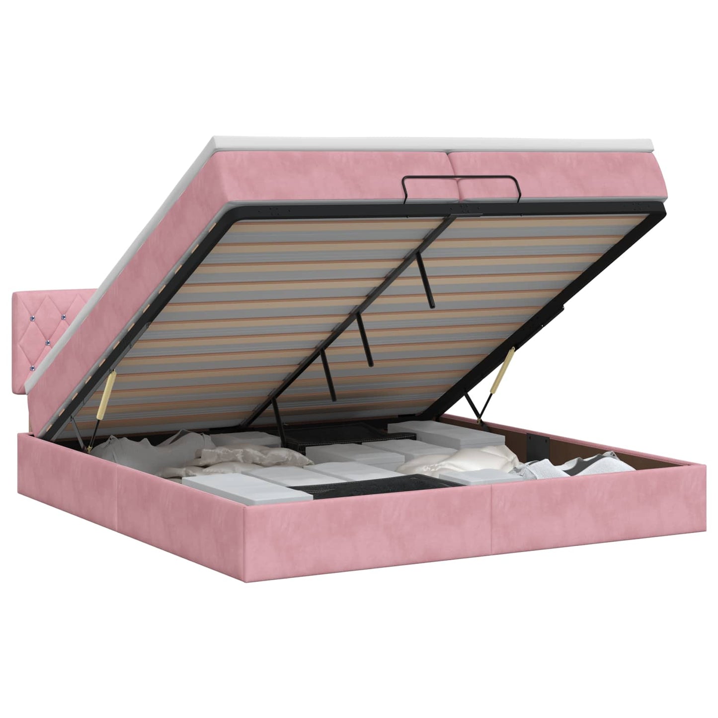 vidaXL Κρεβάτι Ottoman με στρώμα με κεφαλάρι Ροζ 200 x 200 cm Βελούδο