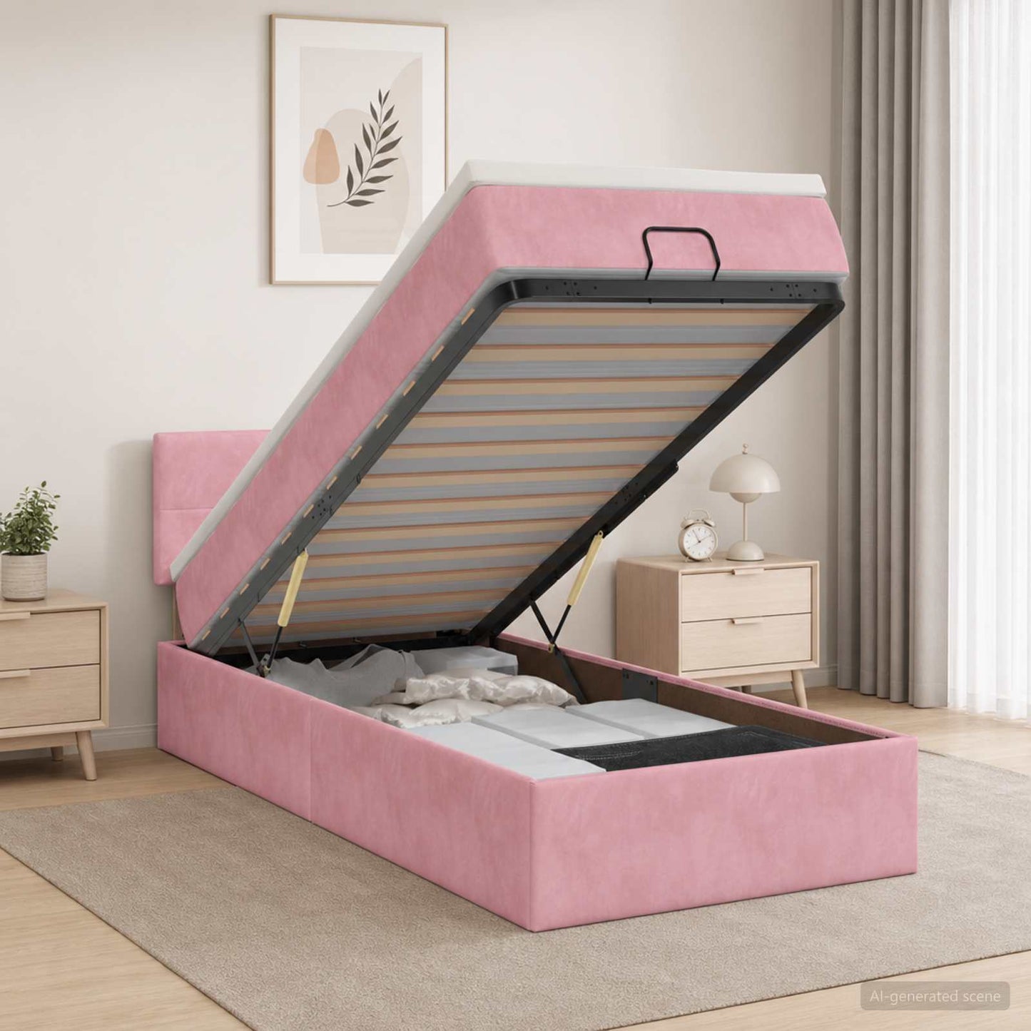 vidaXL Κρεβάτι Ottoman με στρώμα με κεφαλάρι Ροζ 90 x 200 cm Βελούδο