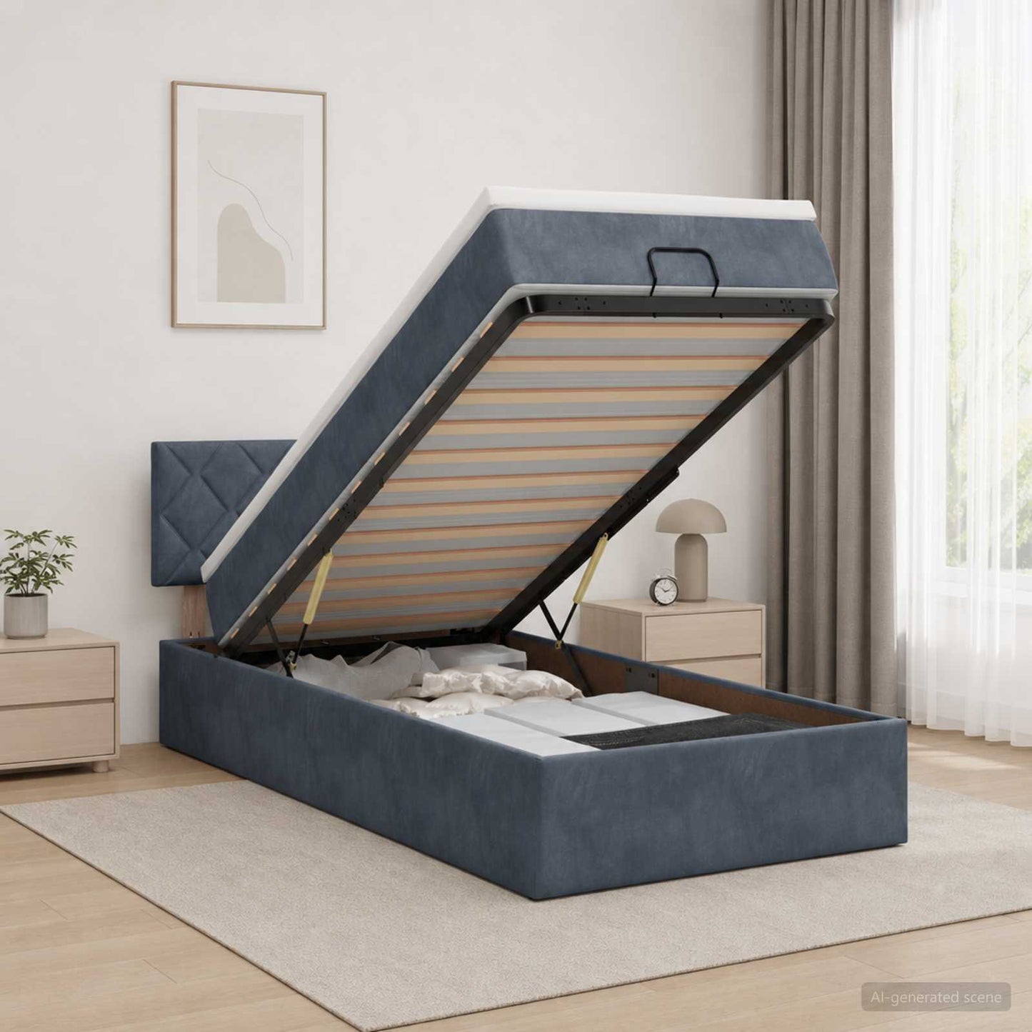 vidaXL Κρεβάτι Ottoman με Στρώμα και LED Σκούρο Γκρι 90 x 190 cm