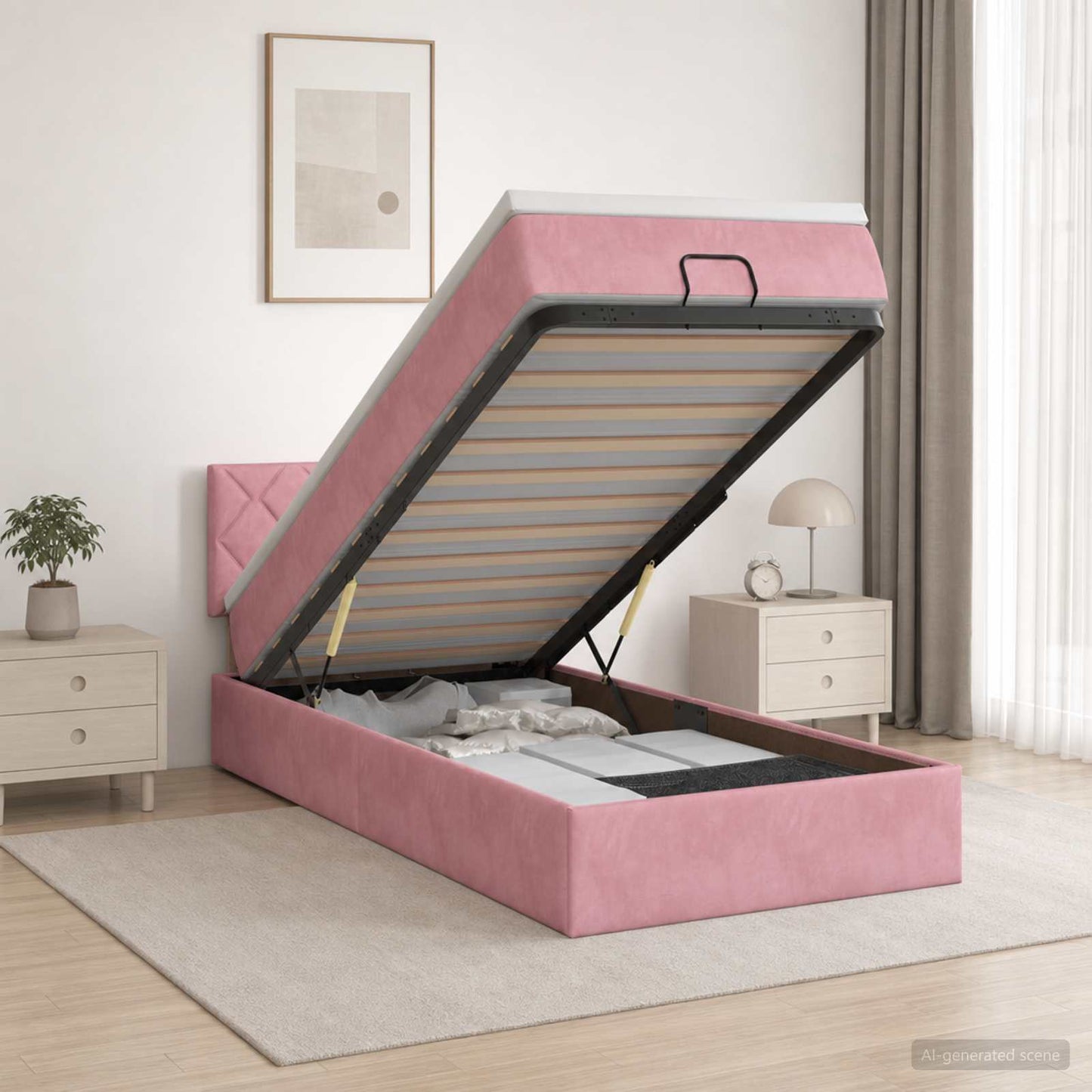 vidaXL Κρεβάτι Ottoman με Στρώμα και LED Ροζ 90 x 200 cm Βελούδο