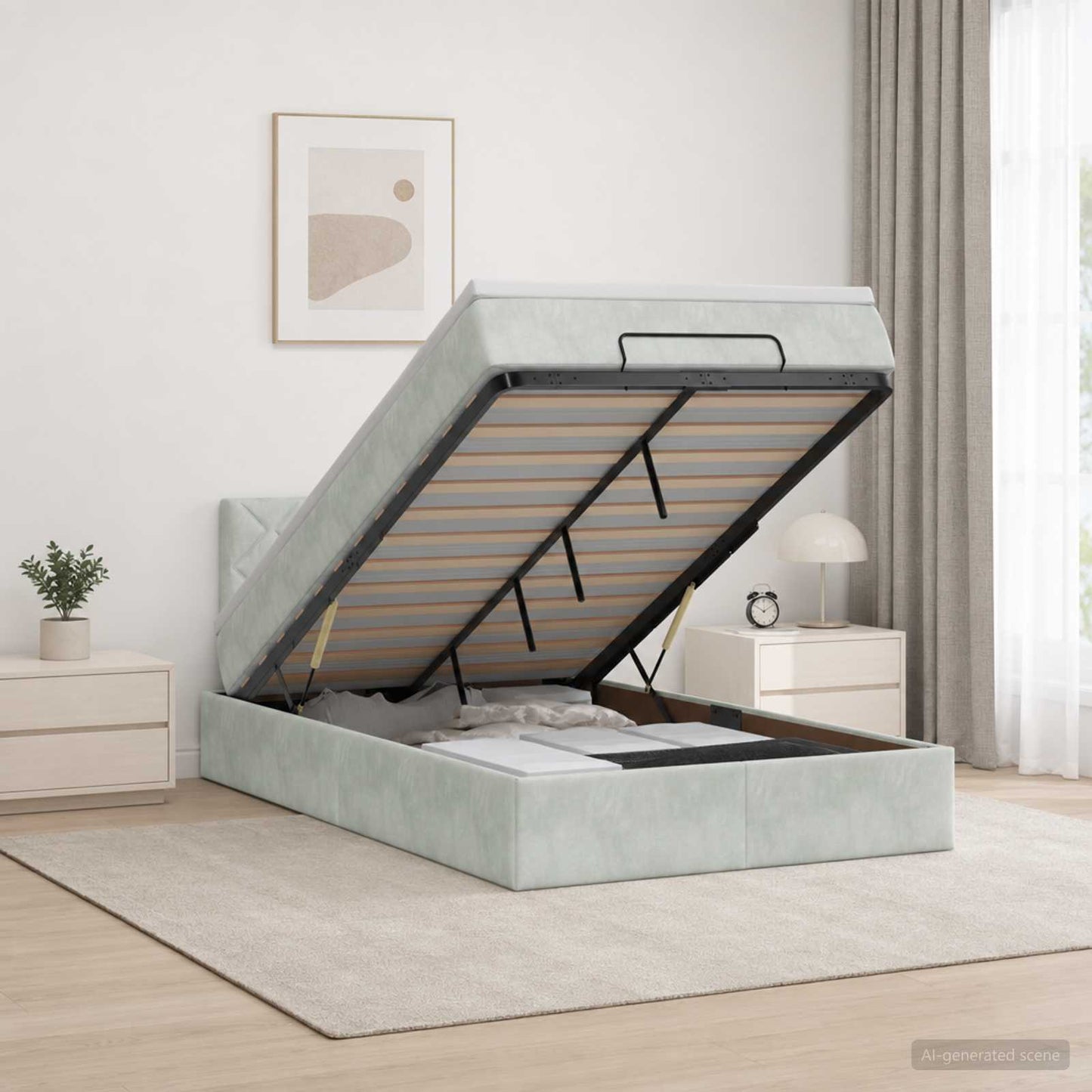 vidaXL Κρεβάτι Ottoman με Στρώμα και LED Ανοιχτό γκρι 120 x 200 cm