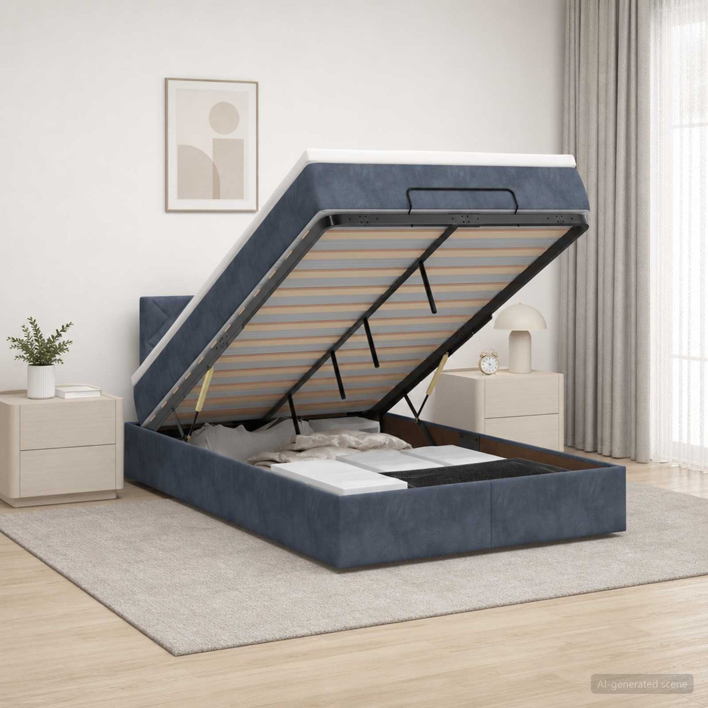 vidaXL Κρεβάτι Ottoman με Στρώμα και LED Σκούρο Γκρι 120 x 200 cm