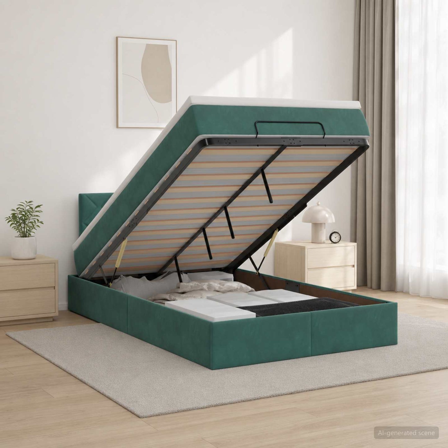 vidaXL Κρεβάτι Ottoman με στρώμα Σκούρο Πράσινο 120 x 200 cm Βελούδο