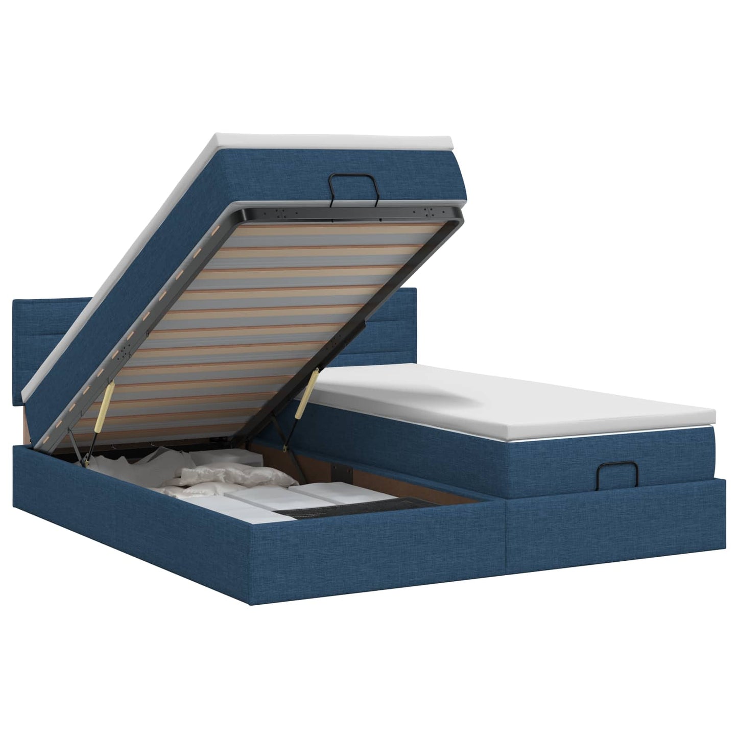 vidaXL Κρεβάτι Ottoman με στρώμα με κεφαλάρι 2 pcs Μπλε Ύφασμα