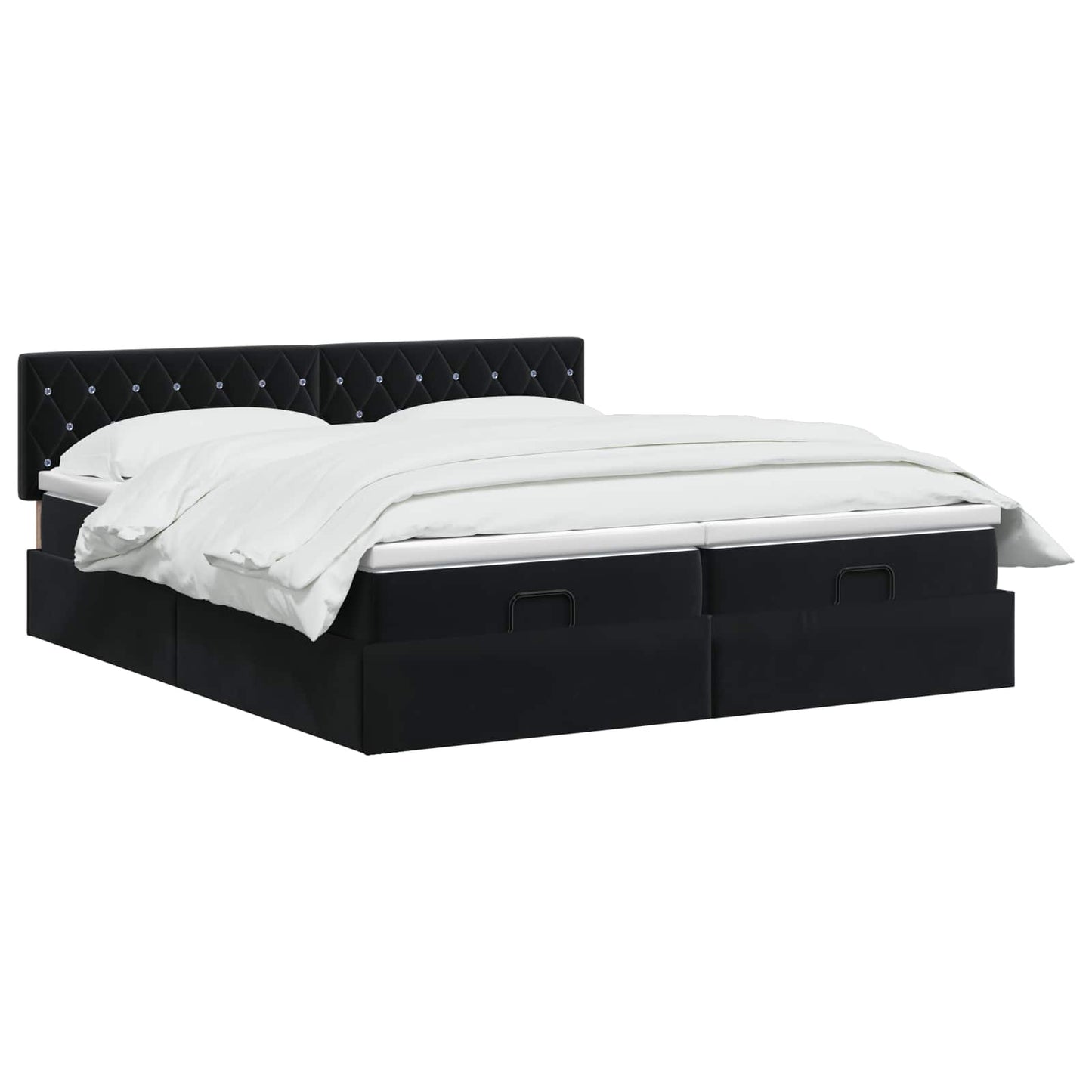 vidaXL Κρεβάτι Ottoman με στρώμα με κεφαλάρι 2 pcs Μαύρο Βελούδο