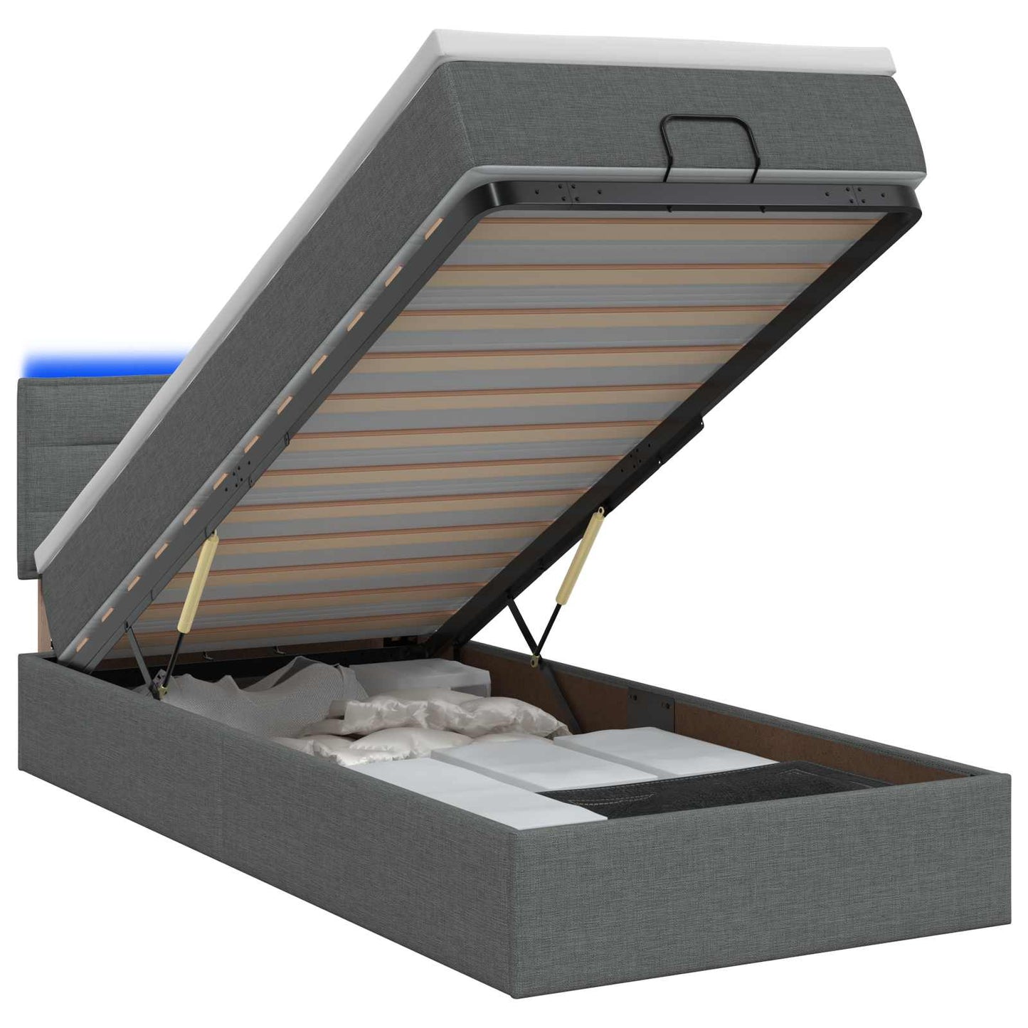 vidaXL Κρεβάτι Ottoman με Στρώμα και LED Σκούρο Γκρι 80 x 200 cm