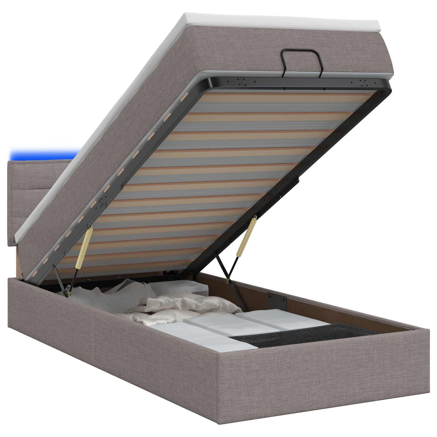 vidaXL Κρεβάτι Ottoman με Στρώμα και LED Taupe 80 x 200 cm Ύφασμα