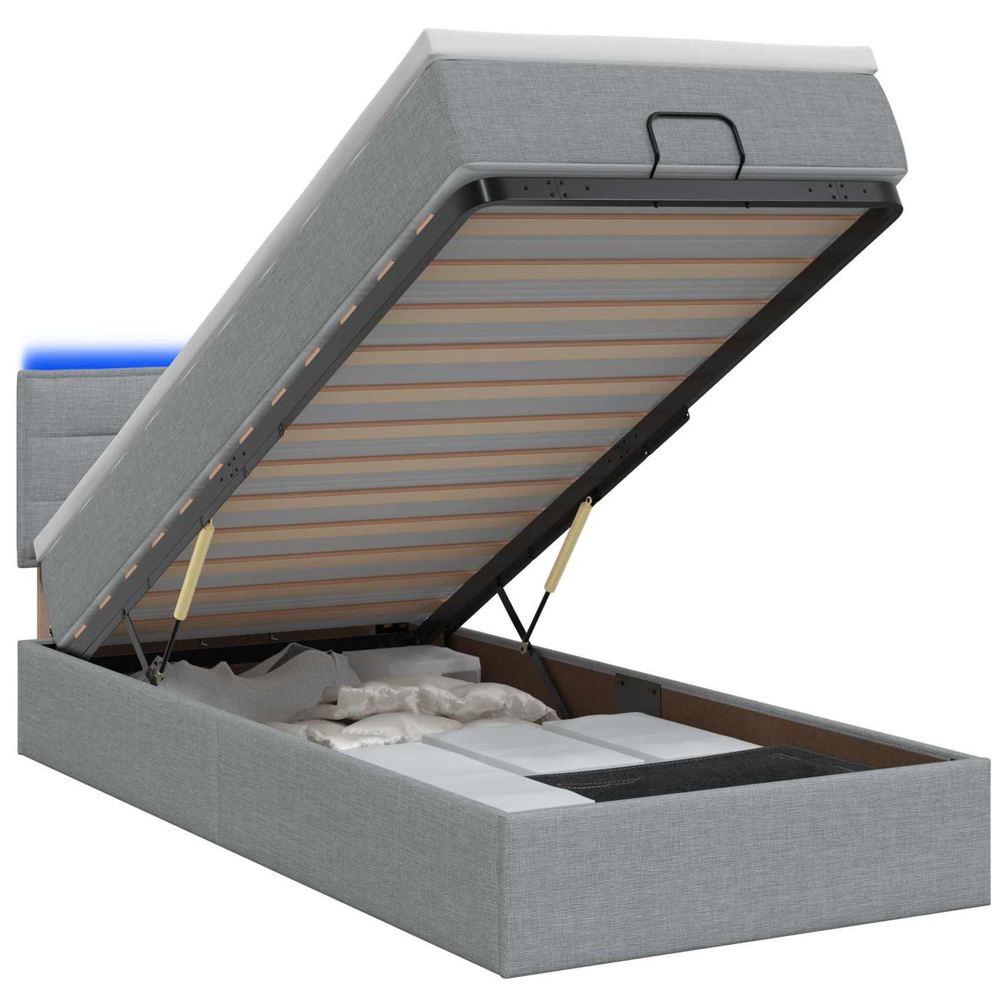 vidaXL Κρεβάτι Ottoman με Στρώμα και LED Ανοιχτό γκρι 90 x 190 cm