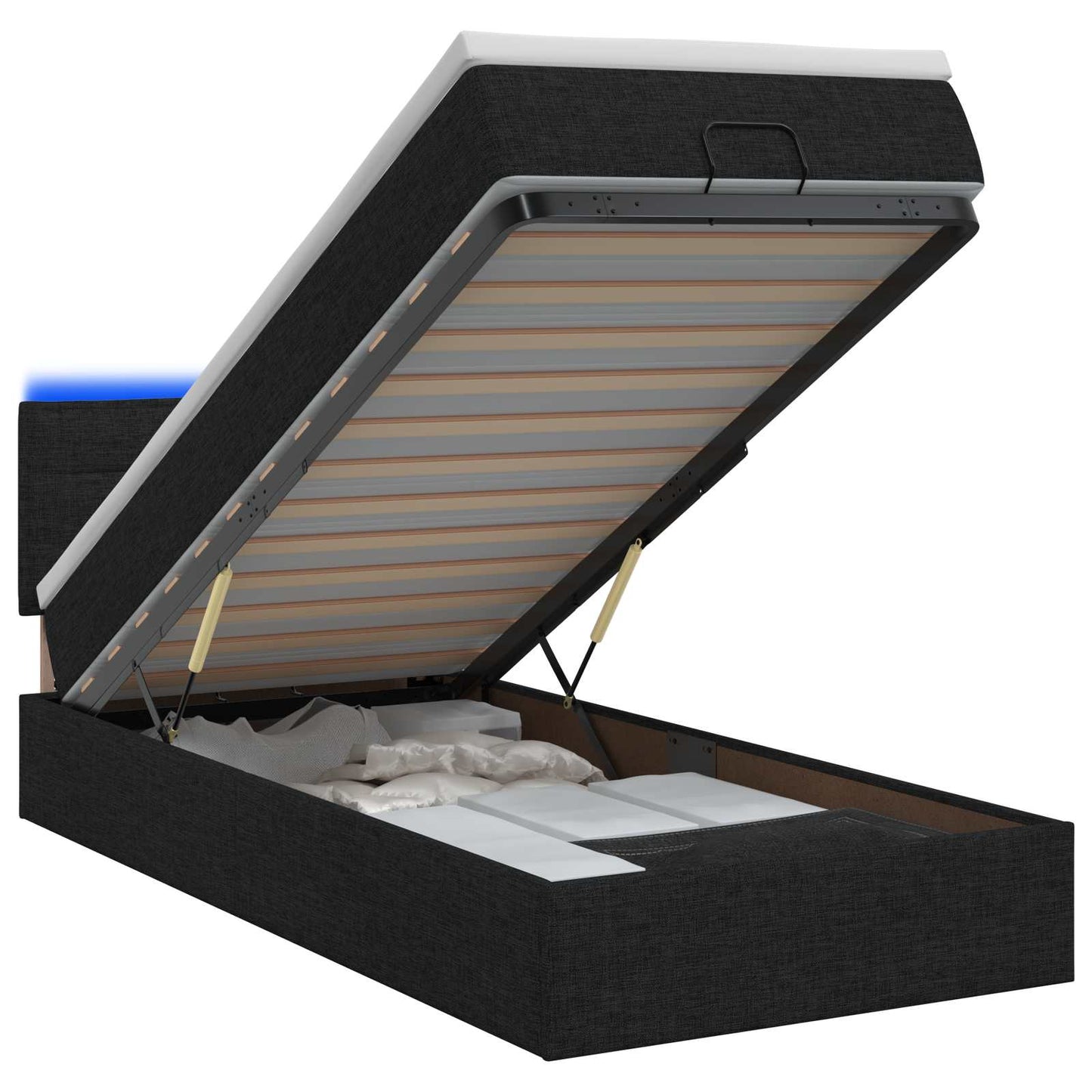 vidaXL Κρεβάτι Ottoman με Στρώμα και LED Μαύρο 90 x 190 cm Ύφασμα
