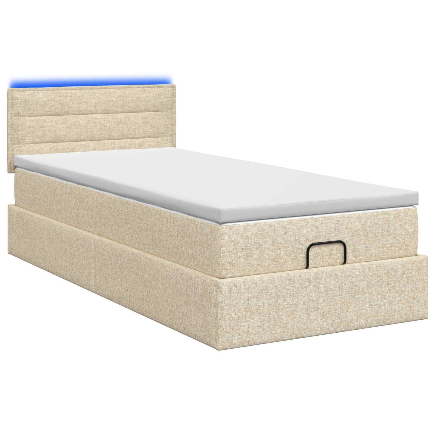 vidaXL Κρεβάτι Ottoman με Στρώμα και LED Κρεμ 90 x 190 cm Ύφασμα