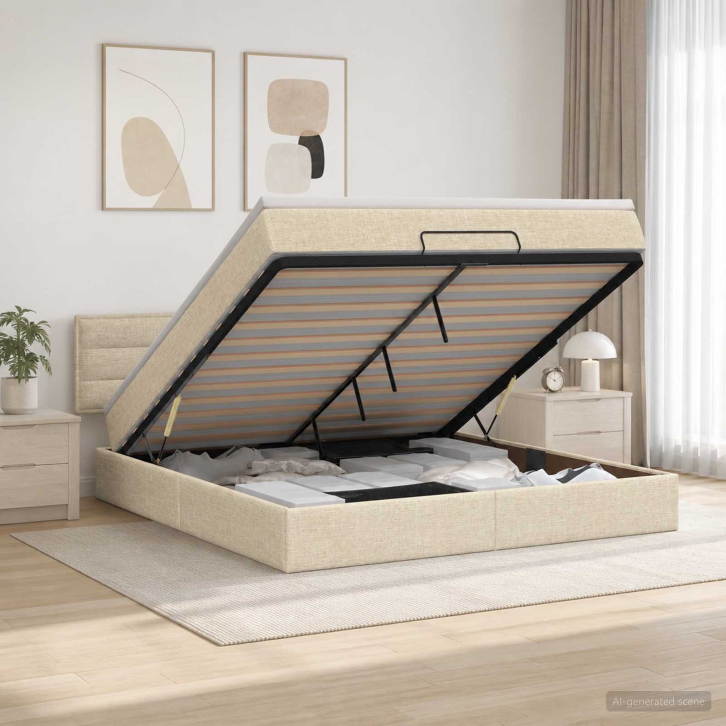 vidaXL Κρεβάτι Ottoman με στρώμα με κεφαλάρι Κρεμ 180 x 200 cm Ύφασμα