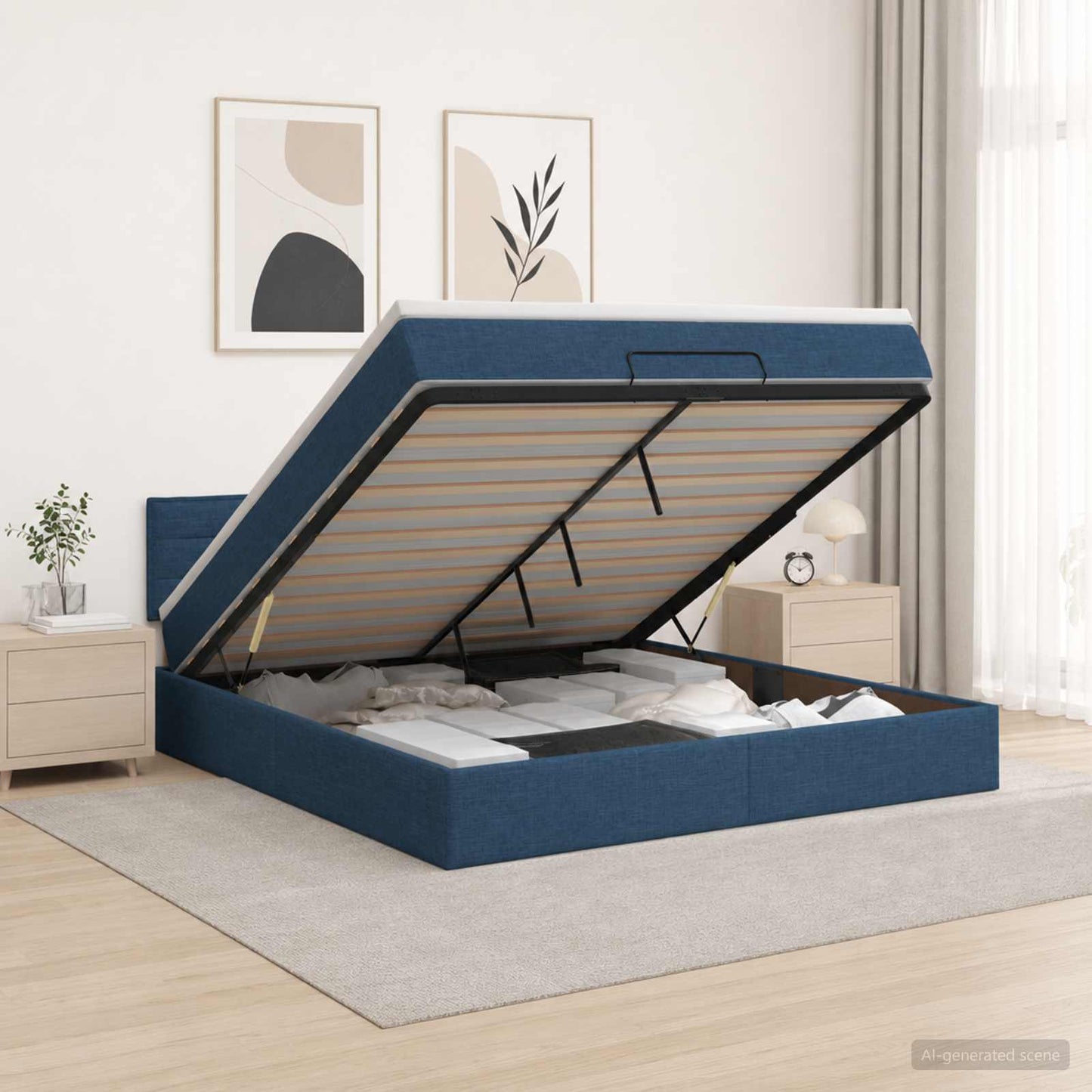 vidaXL Κρεβάτι Ottoman με στρώμα με κεφαλάρι Μπλε 140 x 190 cm Ύφασμα