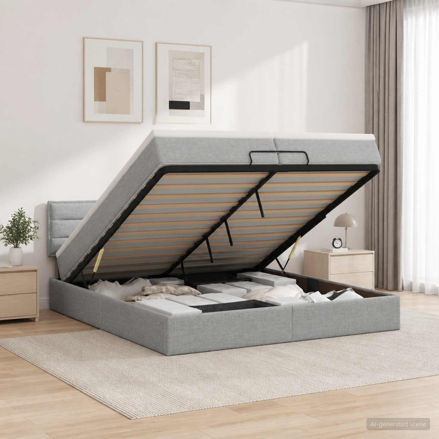 vidaXL Κρεβάτι Ottoman με στρώμα Ανοιχτό γκρι 200 x 200 cm Ύφασμα
