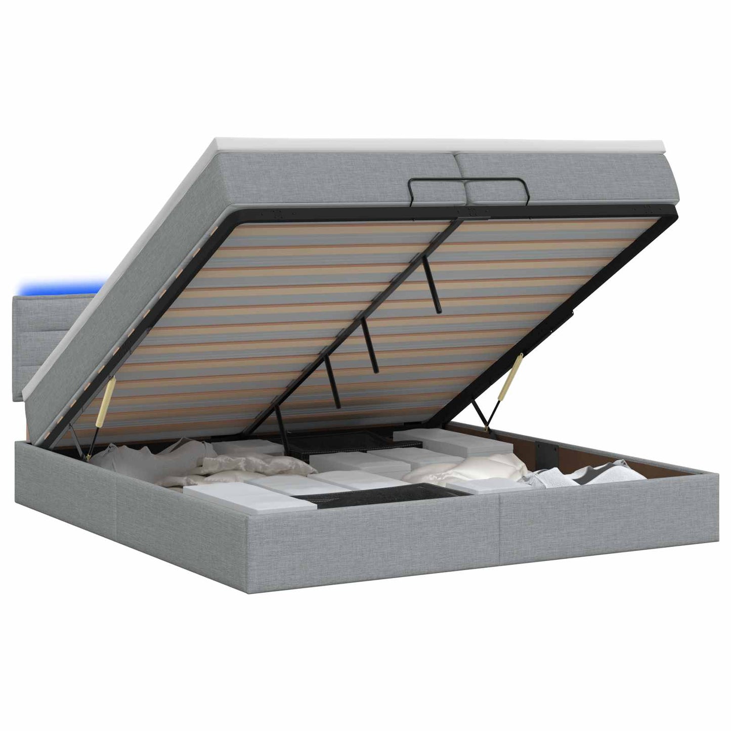 vidaXL Κρεβάτι Ottoman με Στρώμα και LED Ανοιχτό γκρι 200 x 200 cm
