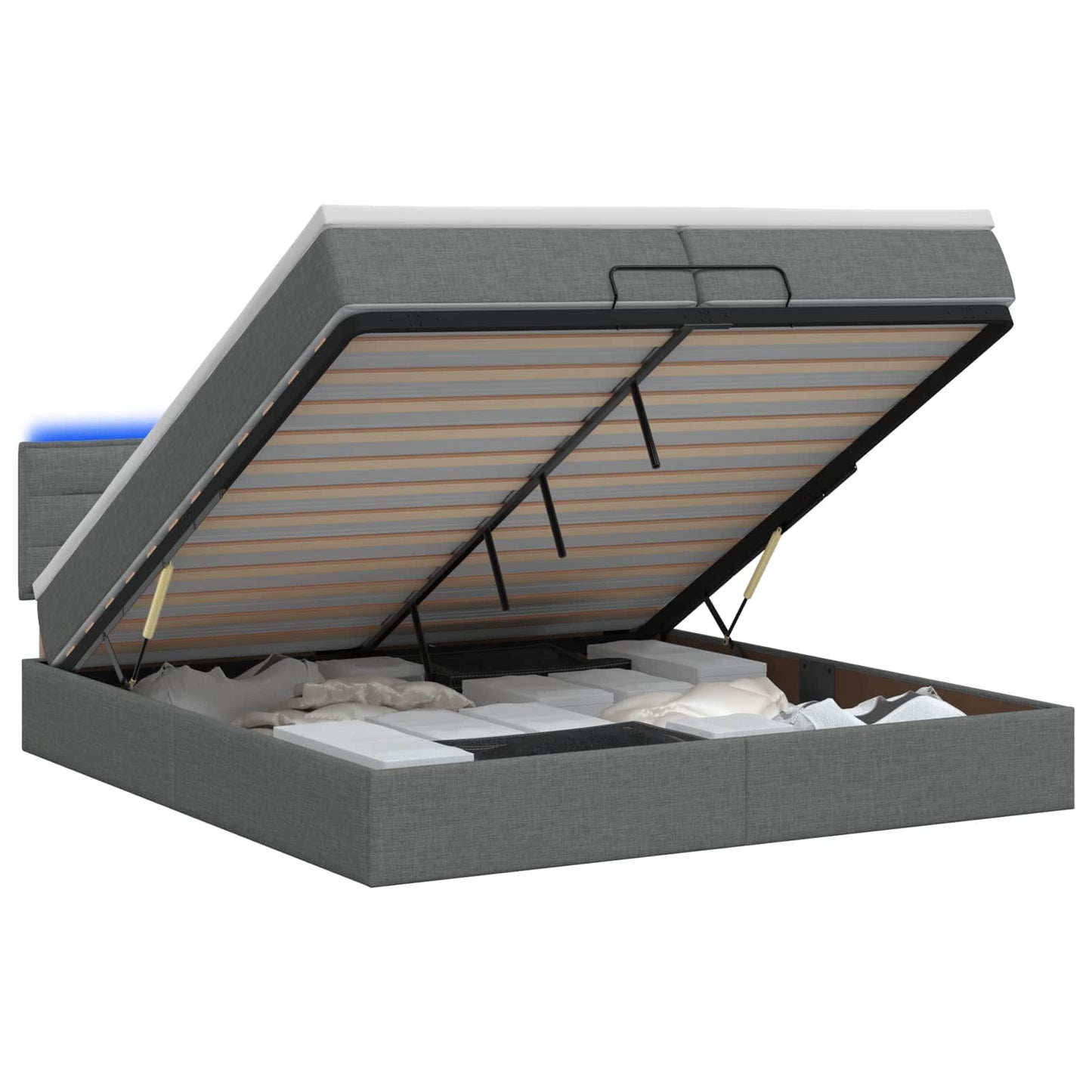 vidaXL Κρεβάτι Ottoman με Στρώμα και LED Σκούρο Γκρι 200 x 200 cm