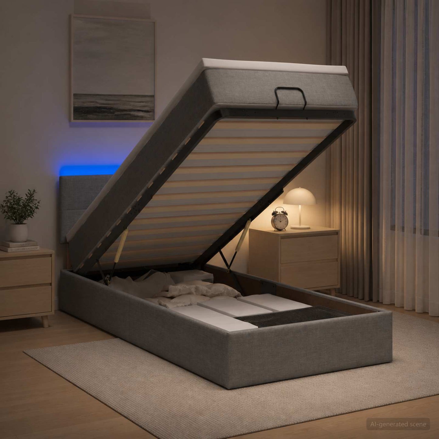 vidaXL Κρεβάτι Ottoman με Στρώμα και LED Ανοιχτό γκρι 100 x 200 cm
