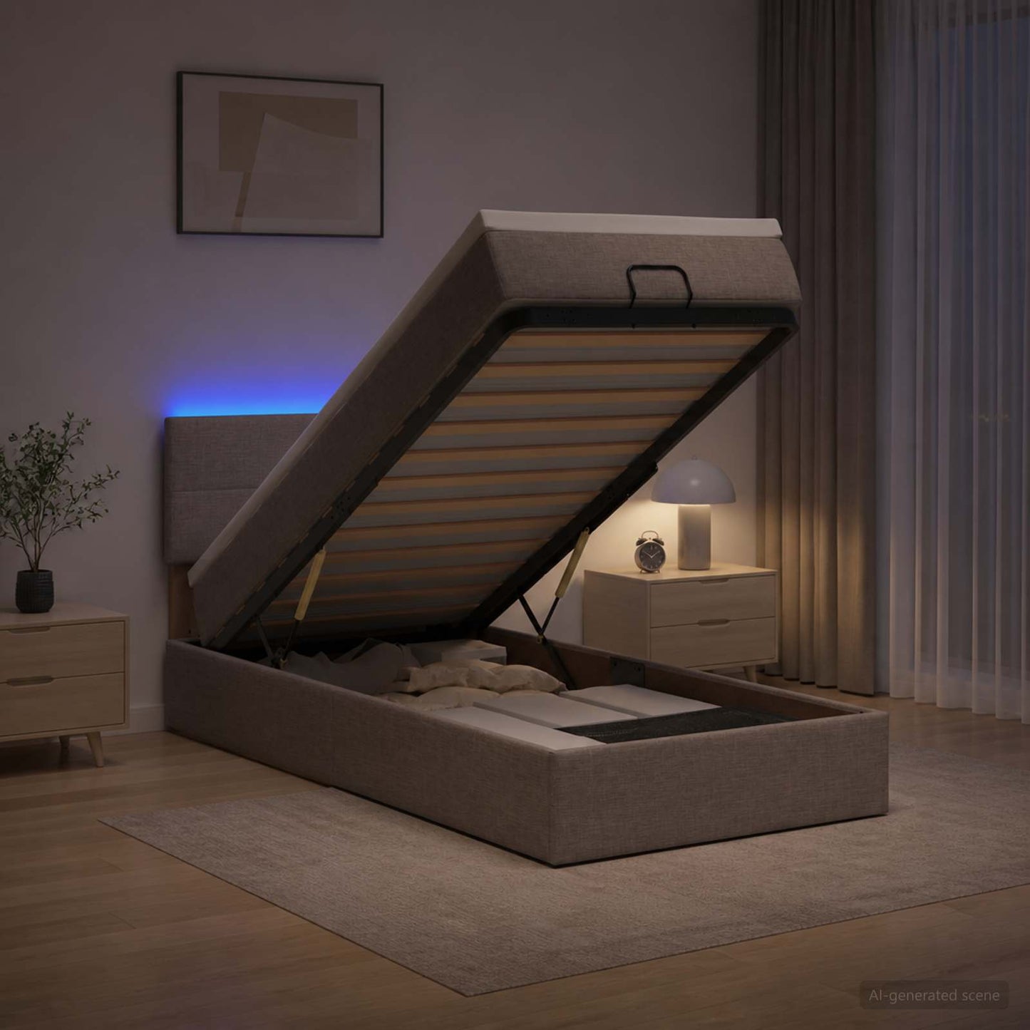 vidaXL Κρεβάτι Ottoman με Στρώμα και LED Taupe 90 x 200 cm Ύφασμα