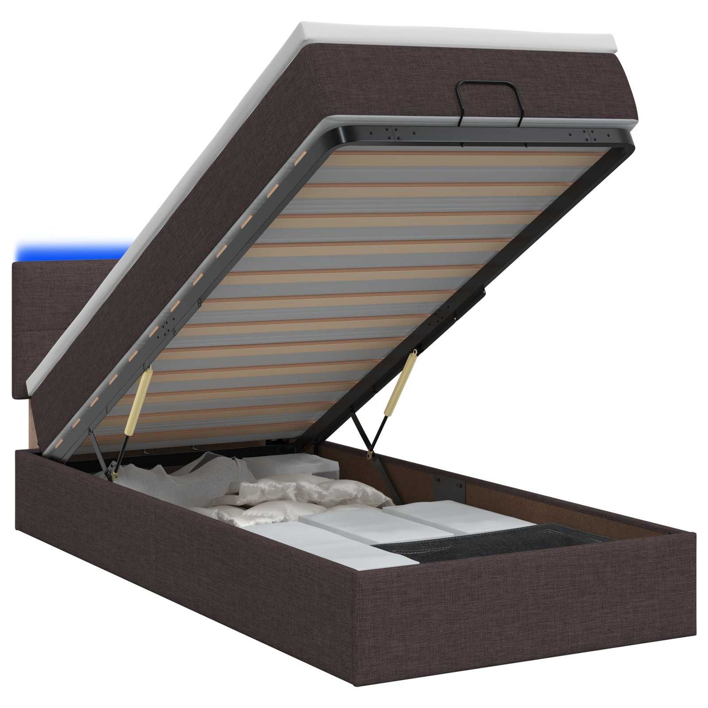 vidaXL Κρεβάτι Ottoman με Στρώμα και LED Σκούρο Καφέ 100 x 200 cm