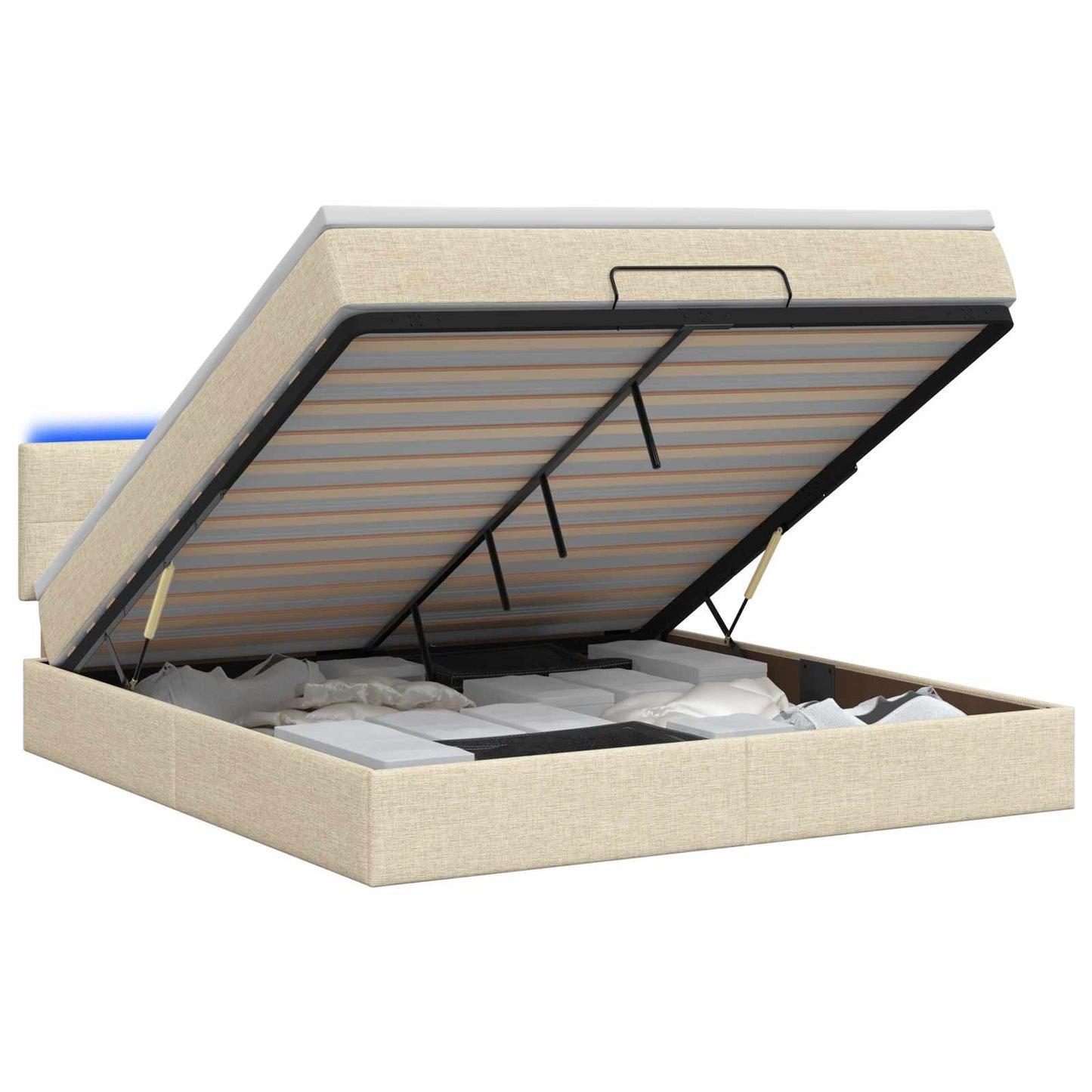 vidaXL Κρεβάτι Ottoman με Στρώμα και LED Κρεμ 160 x 200 cm Ύφασμα