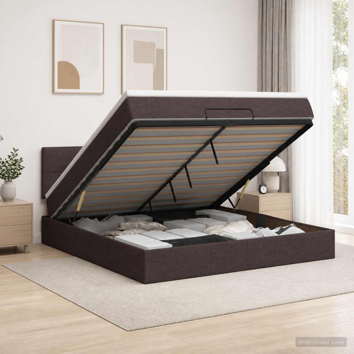 vidaXL Κρεβάτι Ottoman με στρώμα Σκούρο Καφέ 140 x 200 cm Ύφασμα