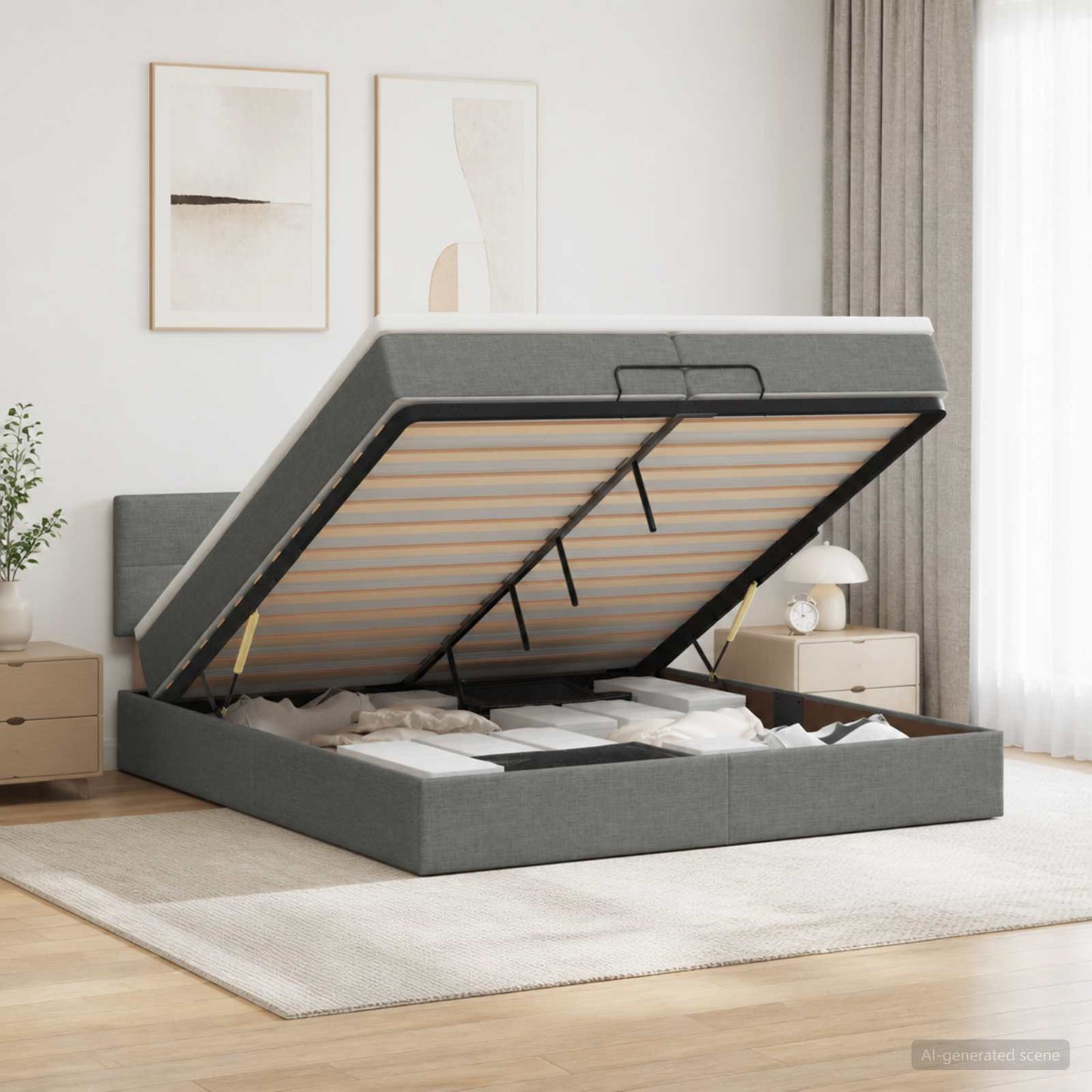 vidaXL Κρεβάτι Ottoman με στρώμα Σκούρο Γκρι 200 x 200 cm Ύφασμα