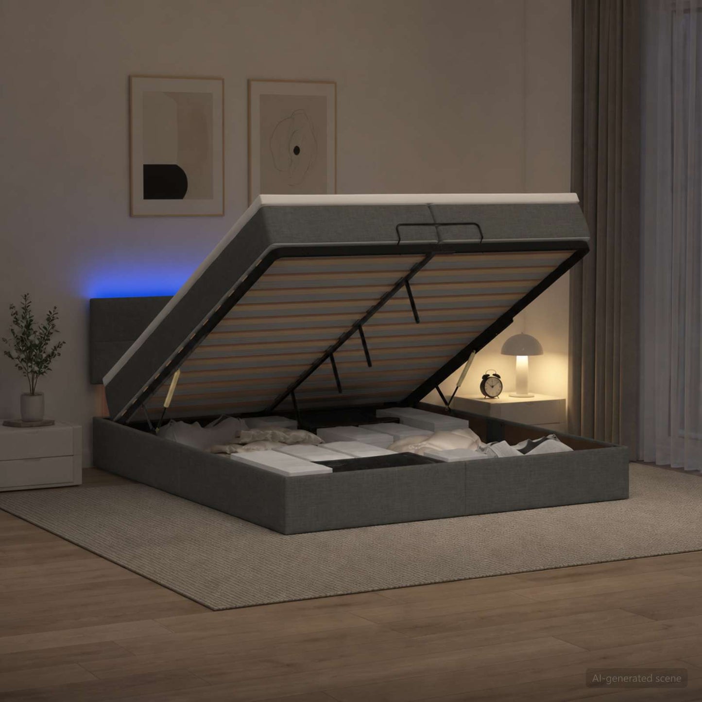 vidaXL Κρεβάτι Ottoman με Στρώμα και LED Σκούρο Γκρι 200 x 200 cm