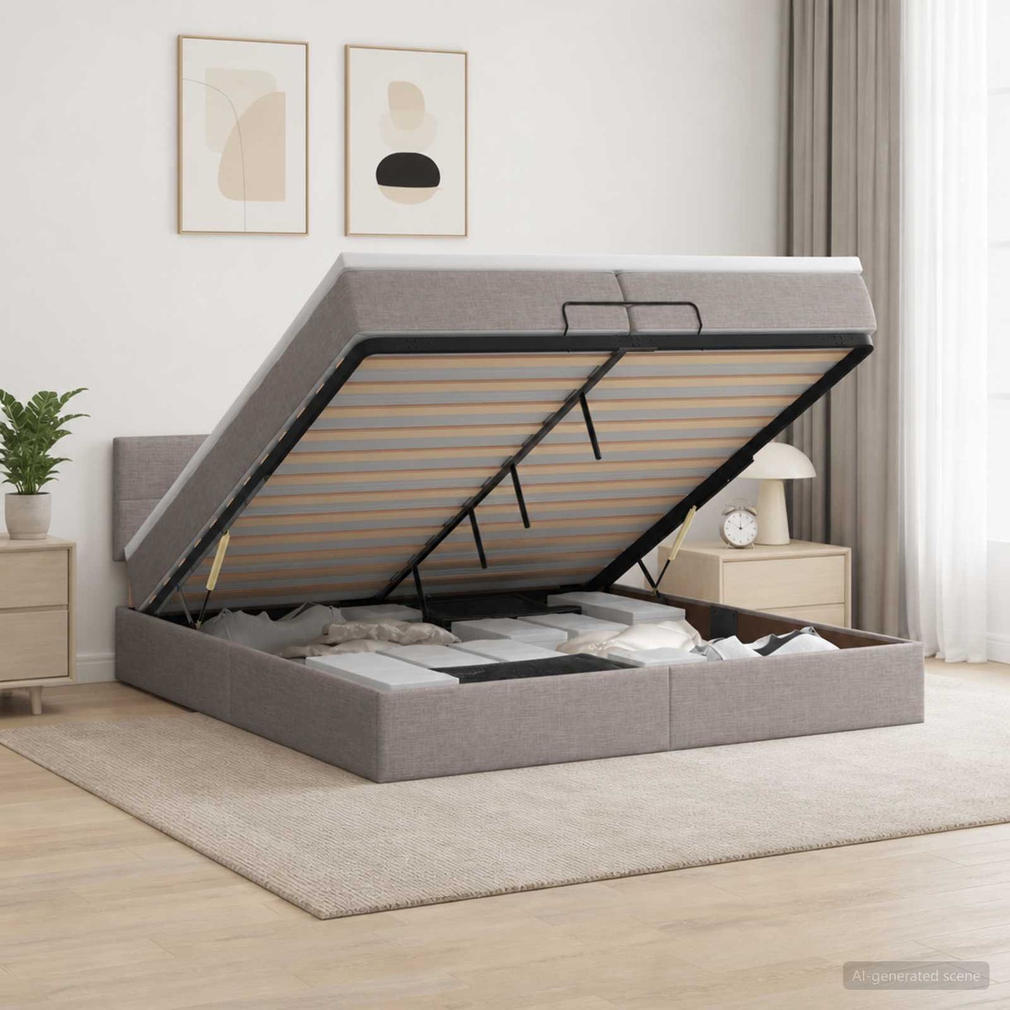 vidaXL Κρεβάτι Ottoman με Στρώμα και LED Taupe 200 x 200 cm Ύφασμα