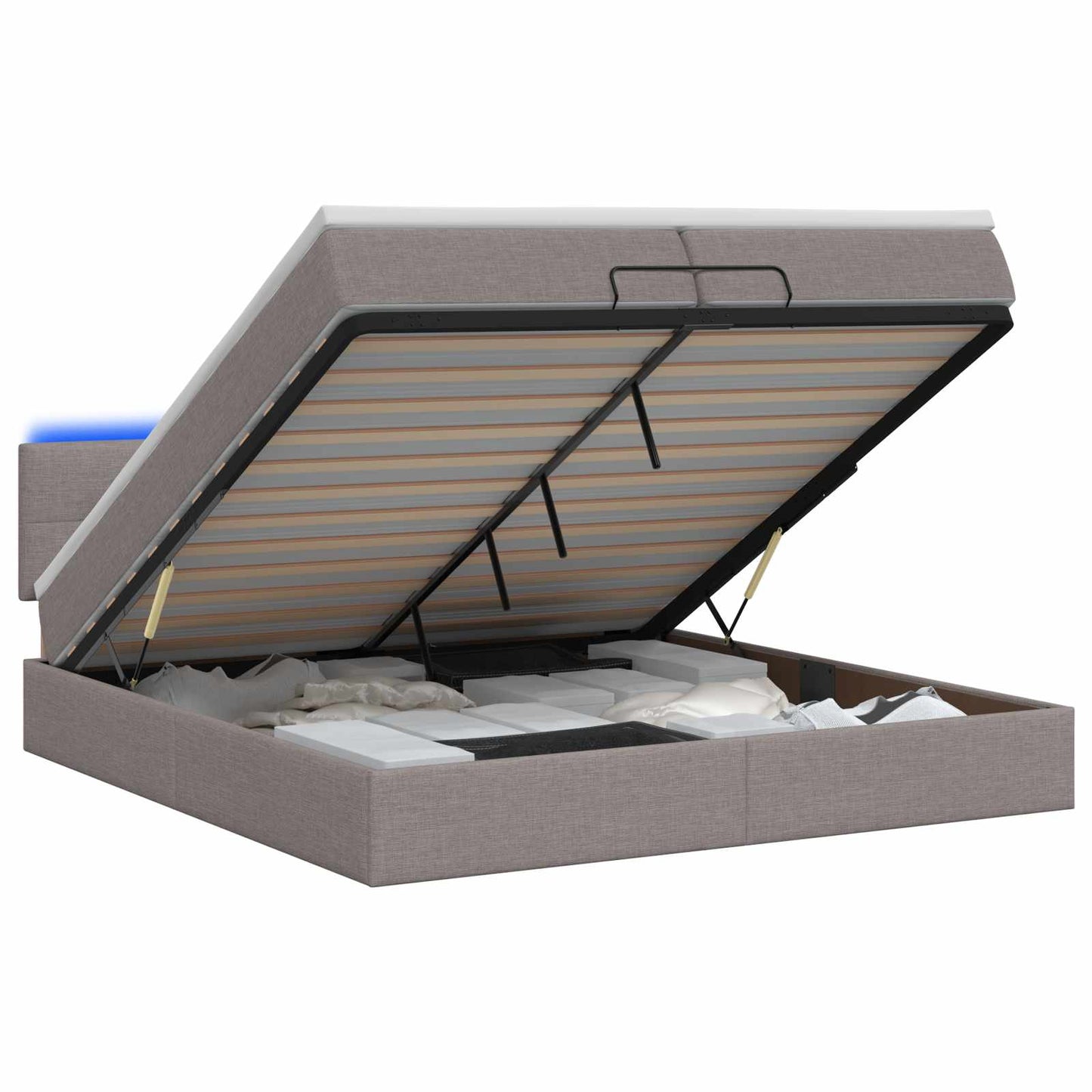 vidaXL Κρεβάτι Ottoman με Στρώμα και LED Taupe 200 x 200 cm Ύφασμα