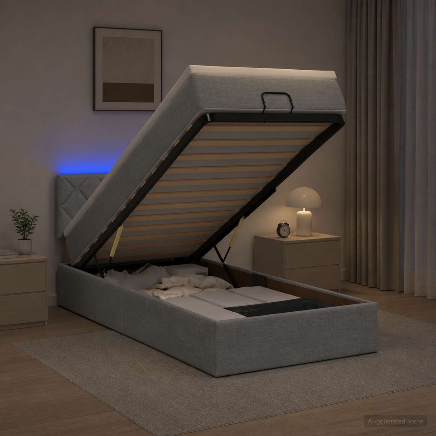 vidaXL Κρεβάτι Ottoman με Στρώμα και LED Ανοιχτό γκρι 80 x 200 cm