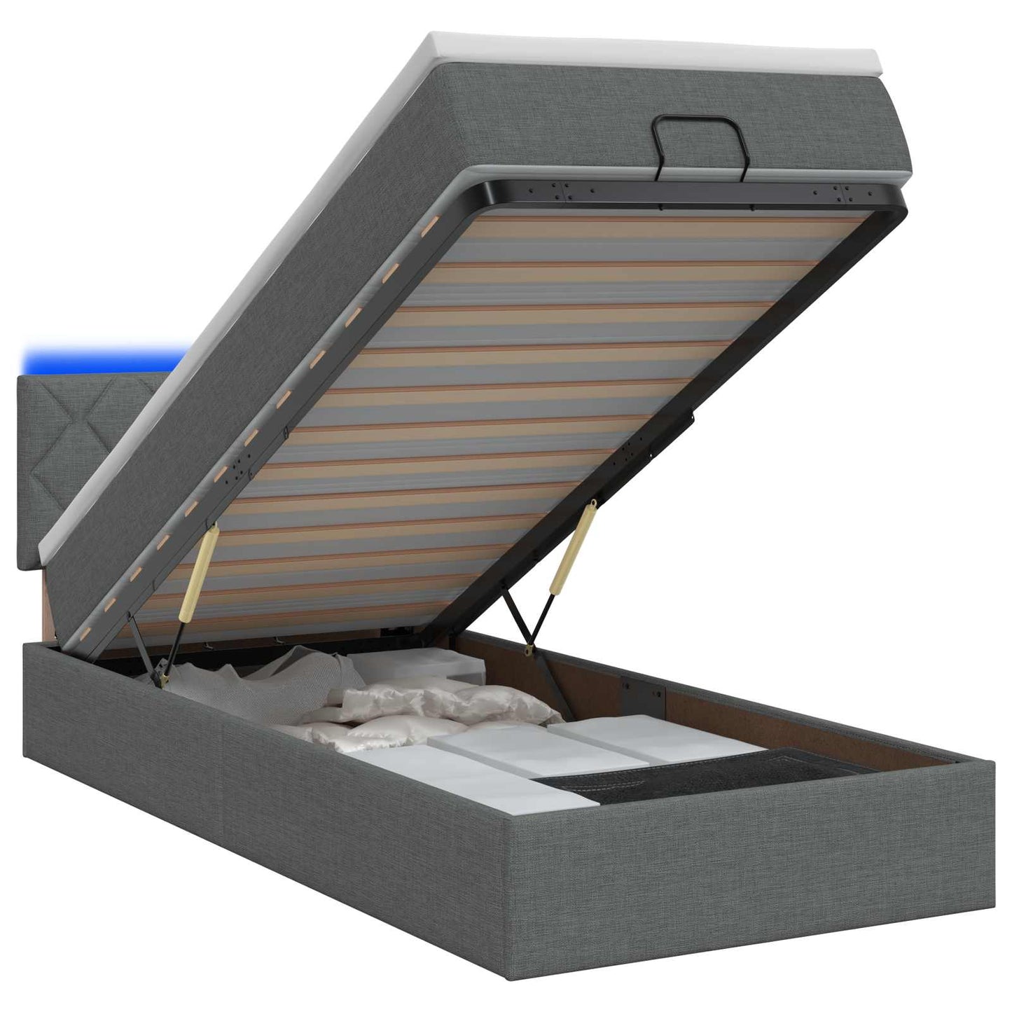 vidaXL Κρεβάτι Ottoman με Στρώμα και LED Σκούρο Γκρι 90 x 190 cm