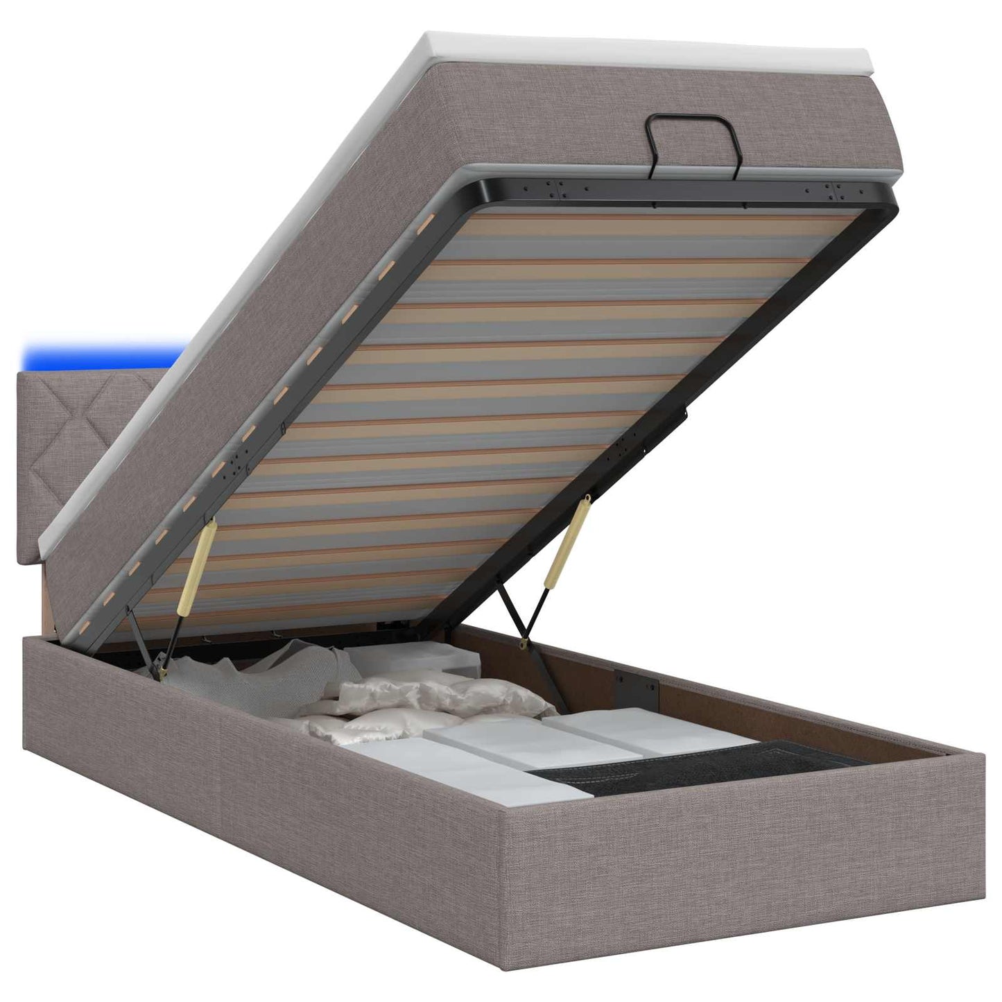 vidaXL Κρεβάτι Ottoman με Στρώμα και LED Taupe 90 x 190 cm Ύφασμα
