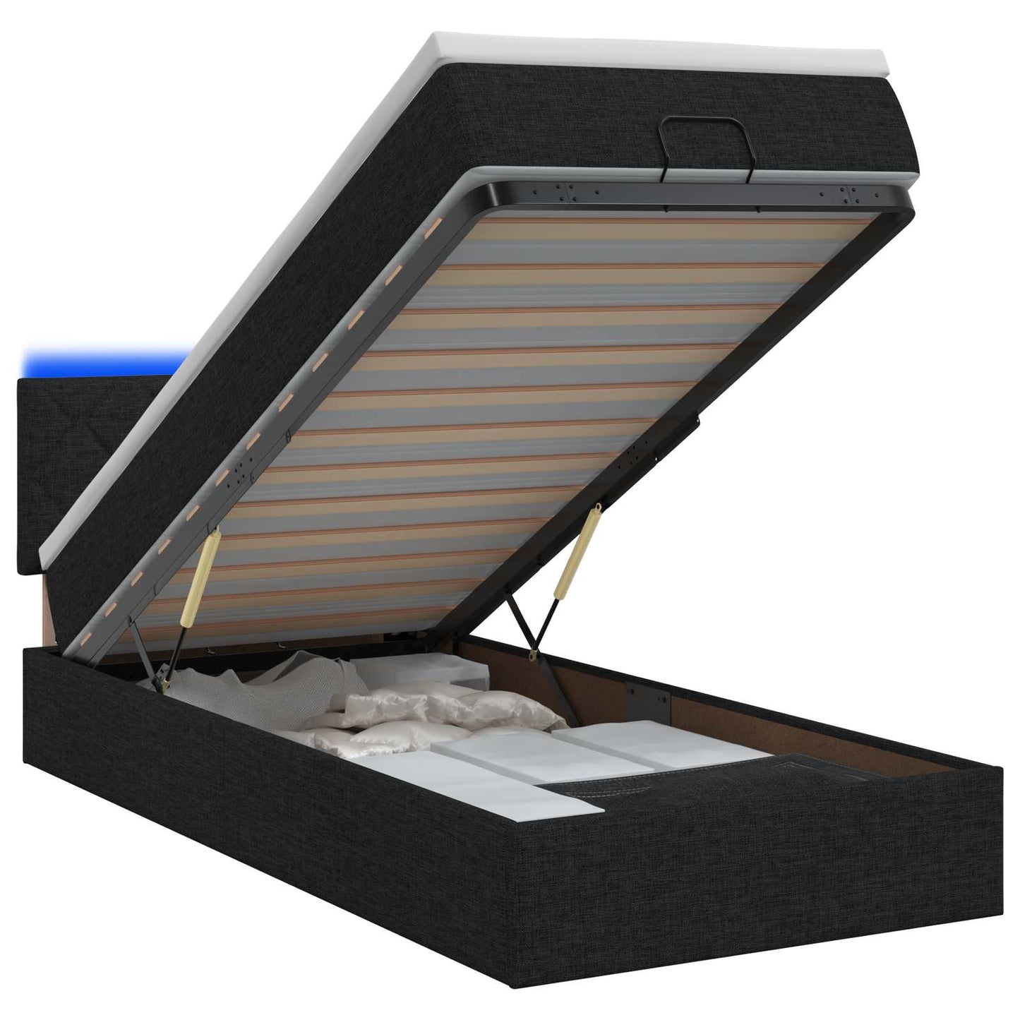 vidaXL Κρεβάτι Ottoman με Στρώμα και LED Μαύρο 100 x 200 cm Ύφασμα