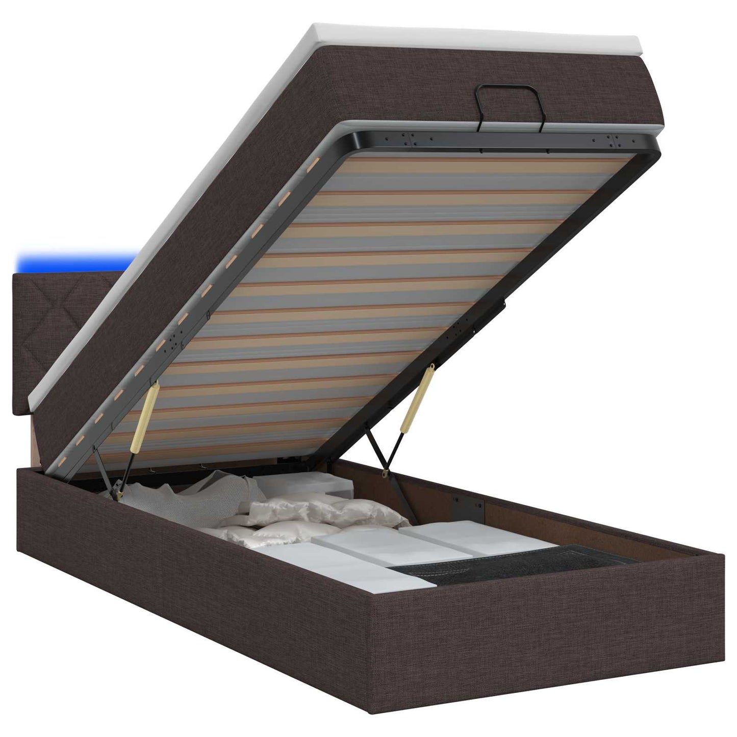 vidaXL Κρεβάτι Ottoman με Στρώμα και LED Σκούρο Καφέ 100 x 200 cm