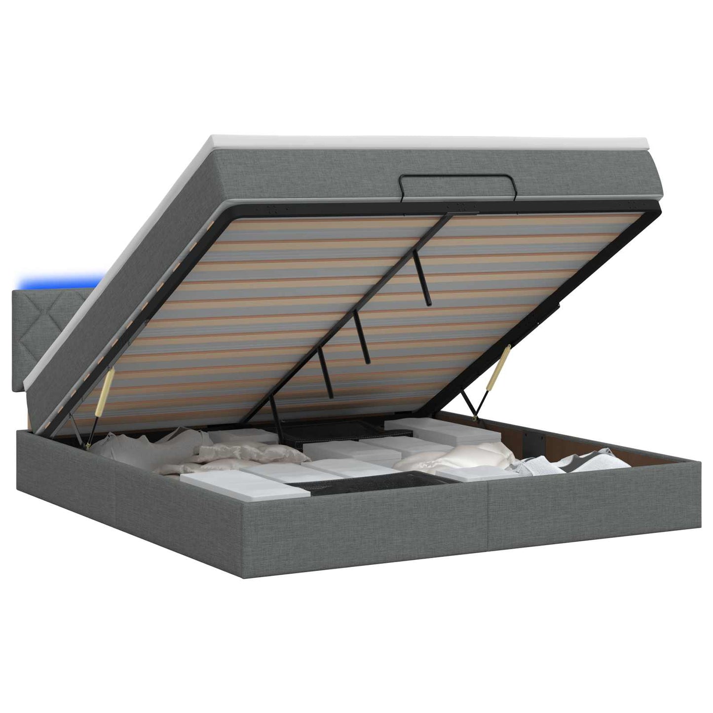 vidaXL Κρεβάτι Ottoman με Στρώμα και LED Σκούρο Γκρι 160 x 200 cm