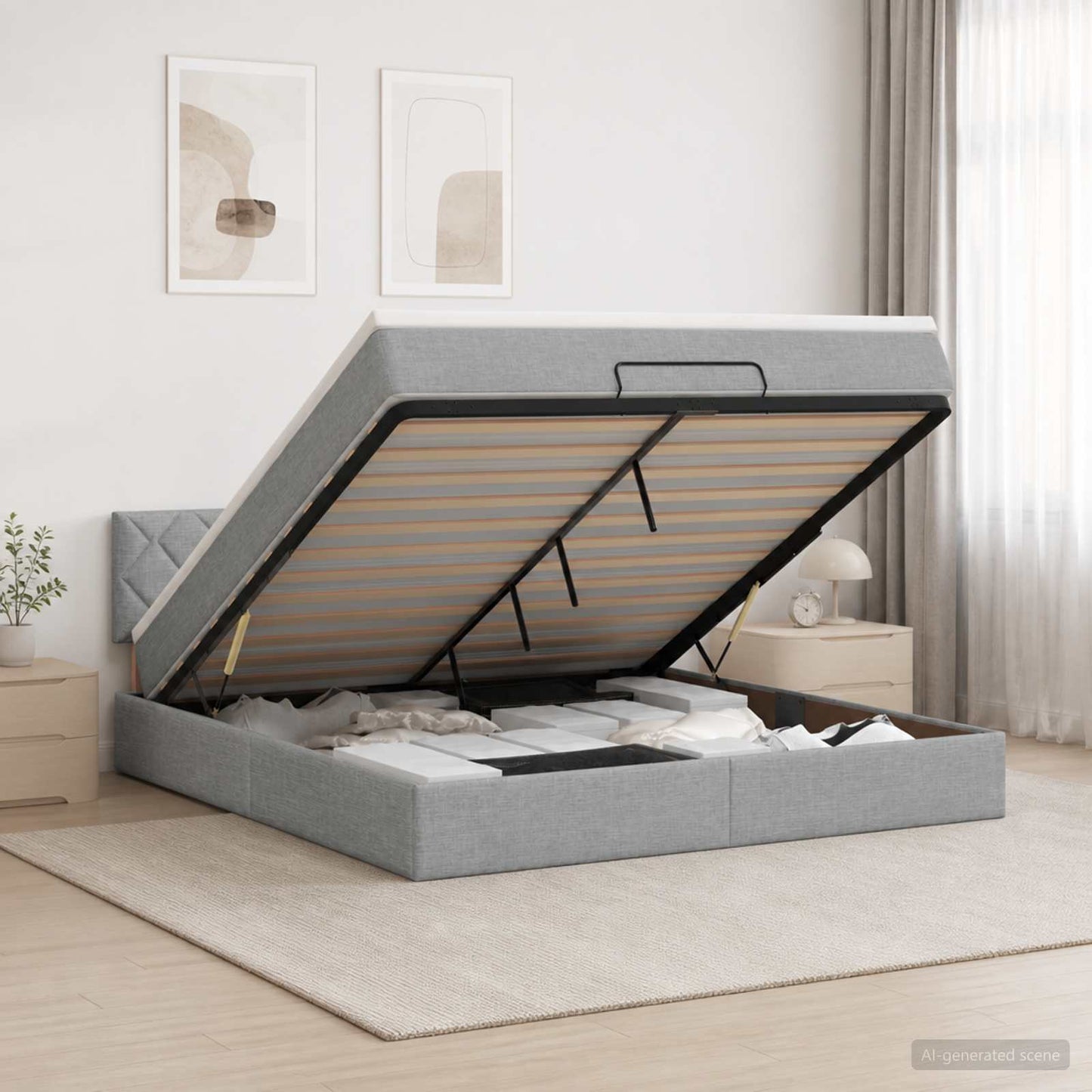 vidaXL Κρεβάτι Ottoman με στρώμα Ανοιχτό γκρι 180 x 200 cm Ύφασμα
