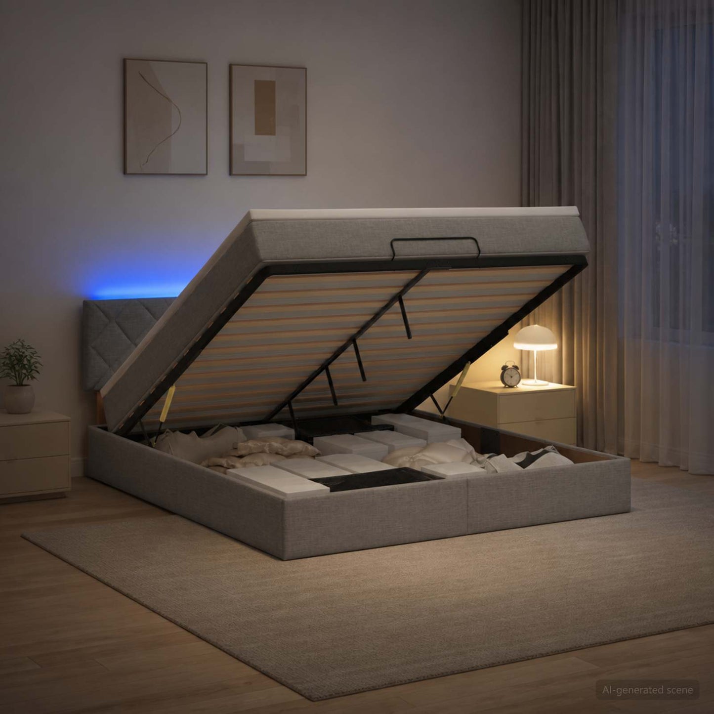 vidaXL Κρεβάτι Ottoman με Στρώμα και LED Ανοιχτό γκρι 180 x 200 cm