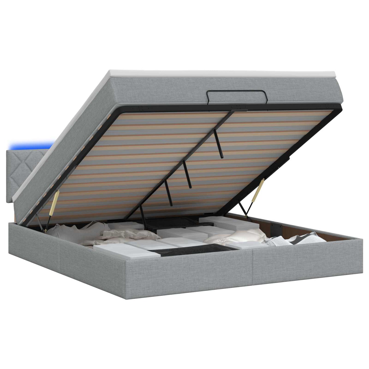 vidaXL Κρεβάτι Ottoman με Στρώμα και LED Ανοιχτό γκρι 180 x 200 cm