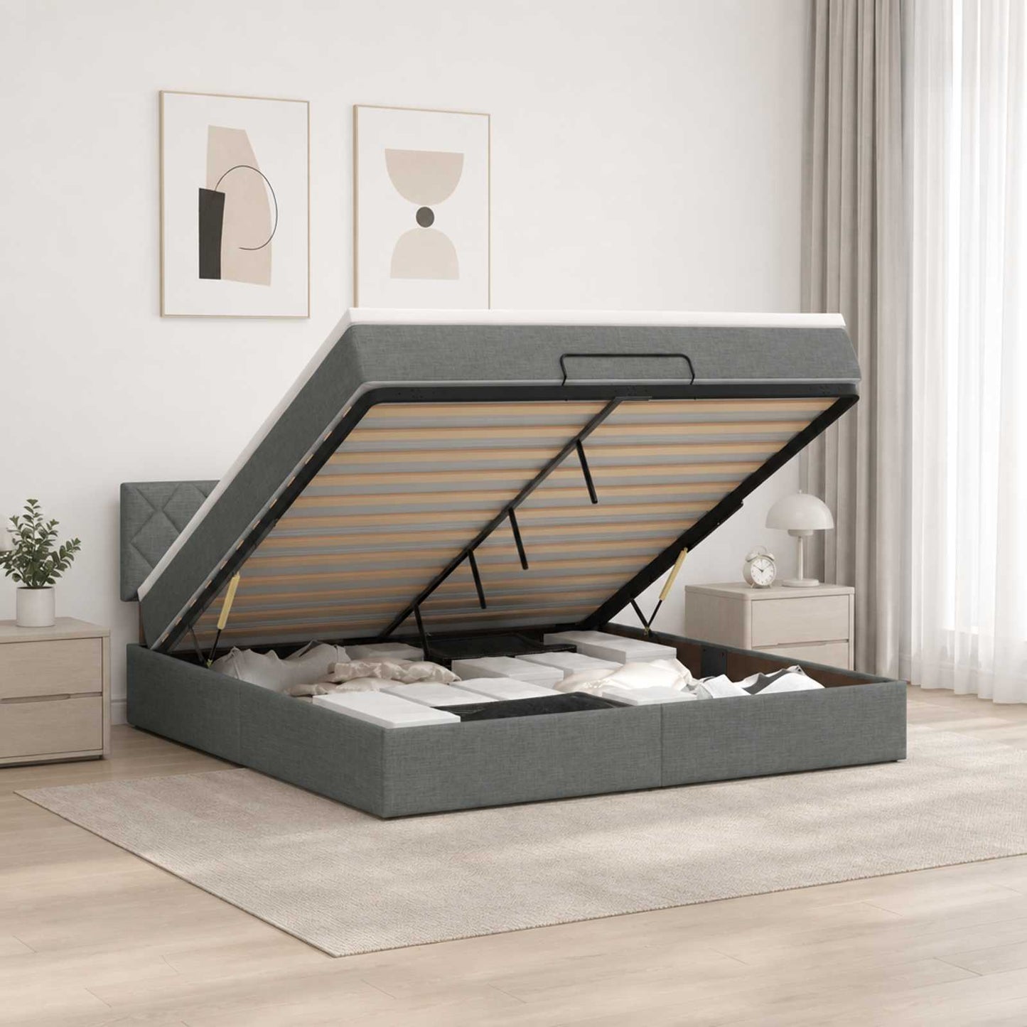 vidaXL Κρεβάτι Ottoman με στρώμα Σκούρο Γκρι 140 x 200 cm Ύφασμα
