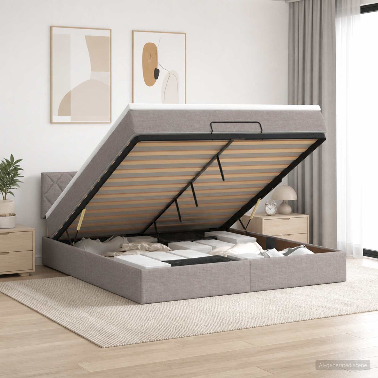vidaXL Κρεβάτι Ottoman με Στρώμα και LED Taupe 140 x 190 cm Ύφασμα