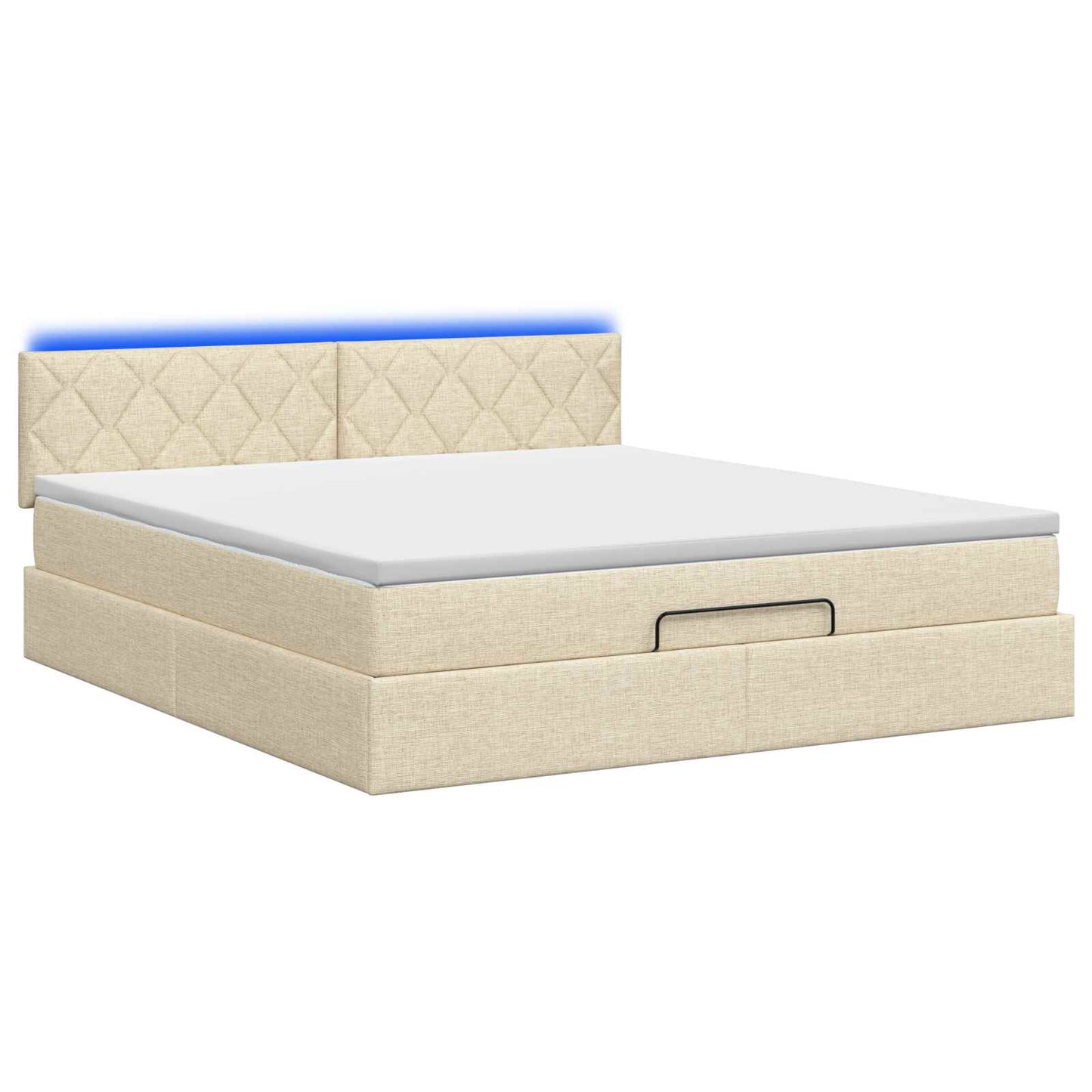 vidaXL Κρεβάτι Ottoman με Στρώμα και LED Κρεμ 180 x 200 cm Ύφασμα