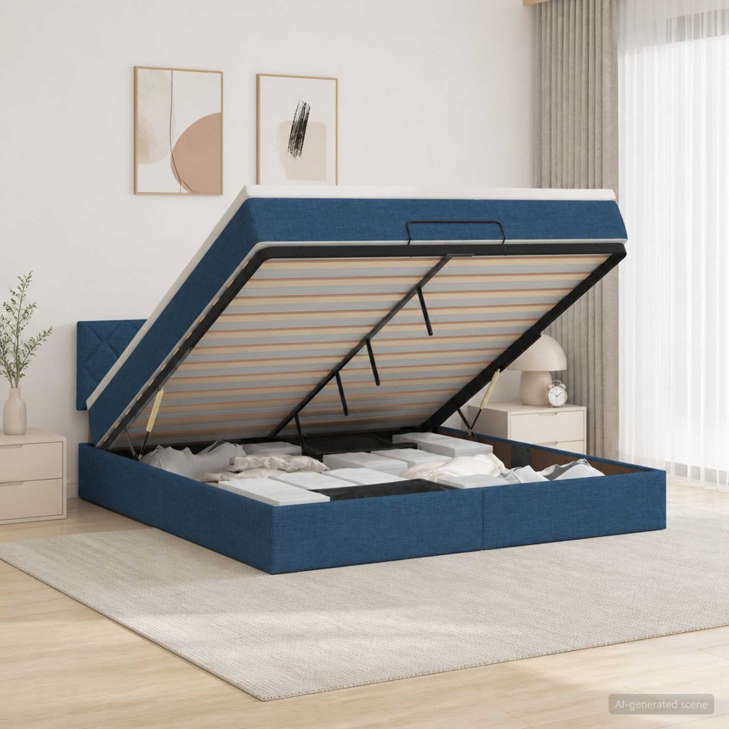 vidaXL Κρεβάτι Ottoman με Στρώμα και LED Μπλε 180 x 200 cm Ύφασμα