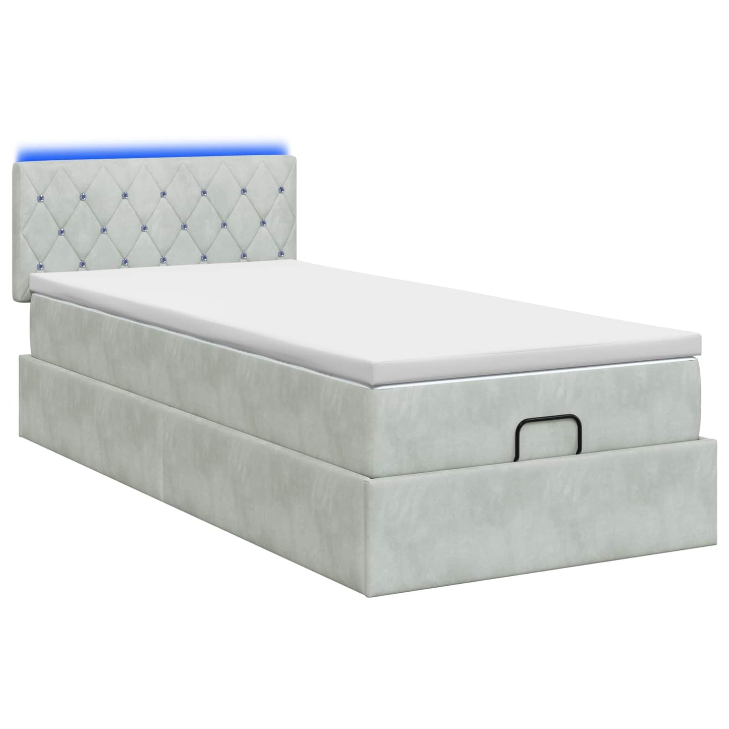 vidaXL Κρεβάτι Ottoman με Στρώμα και LED Ανοιχτό γκρι 90 x 190 cm