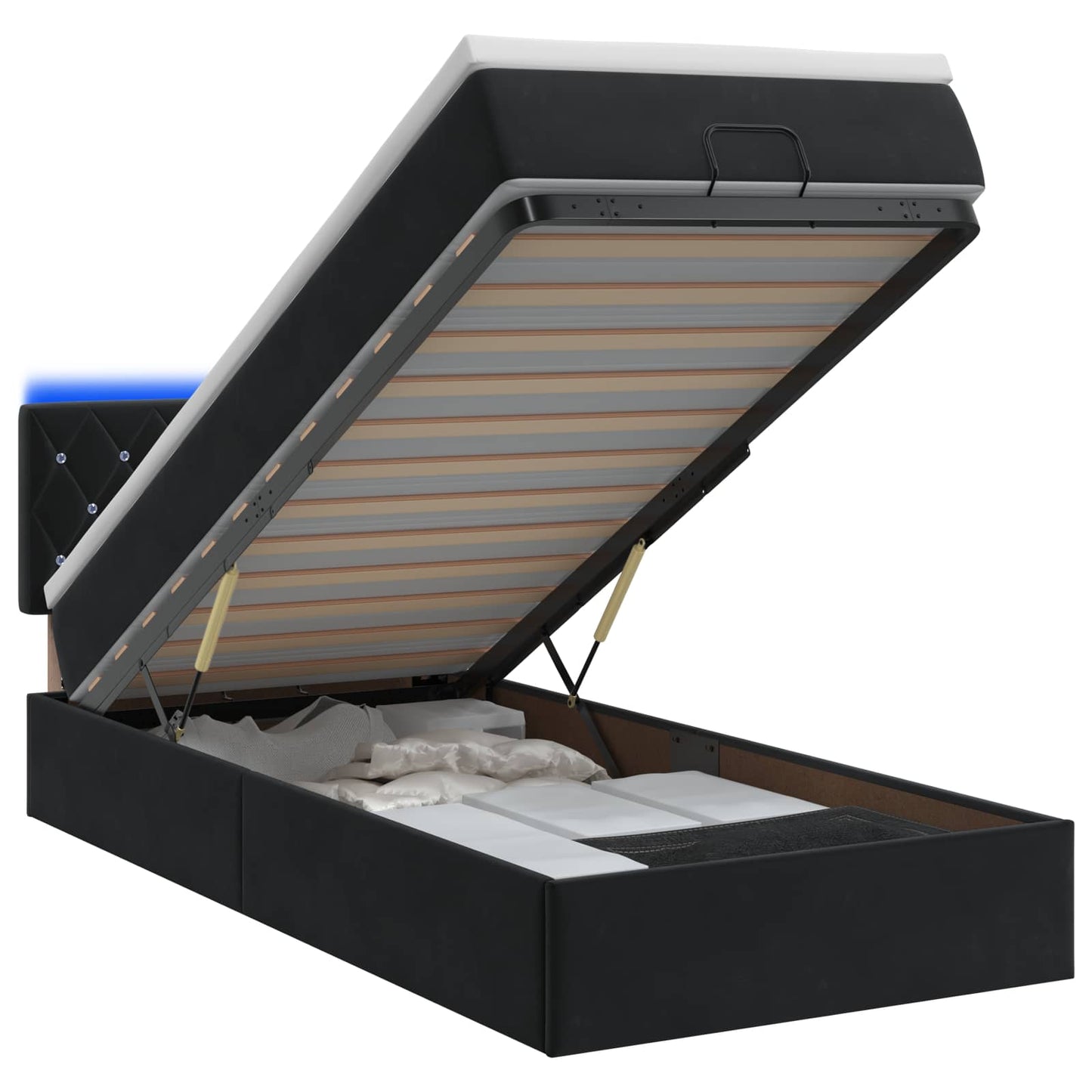 vidaXL Κρεβάτι Ottoman με Στρώμα και LED Μαύρο 90 x 190 cm Βελούδο