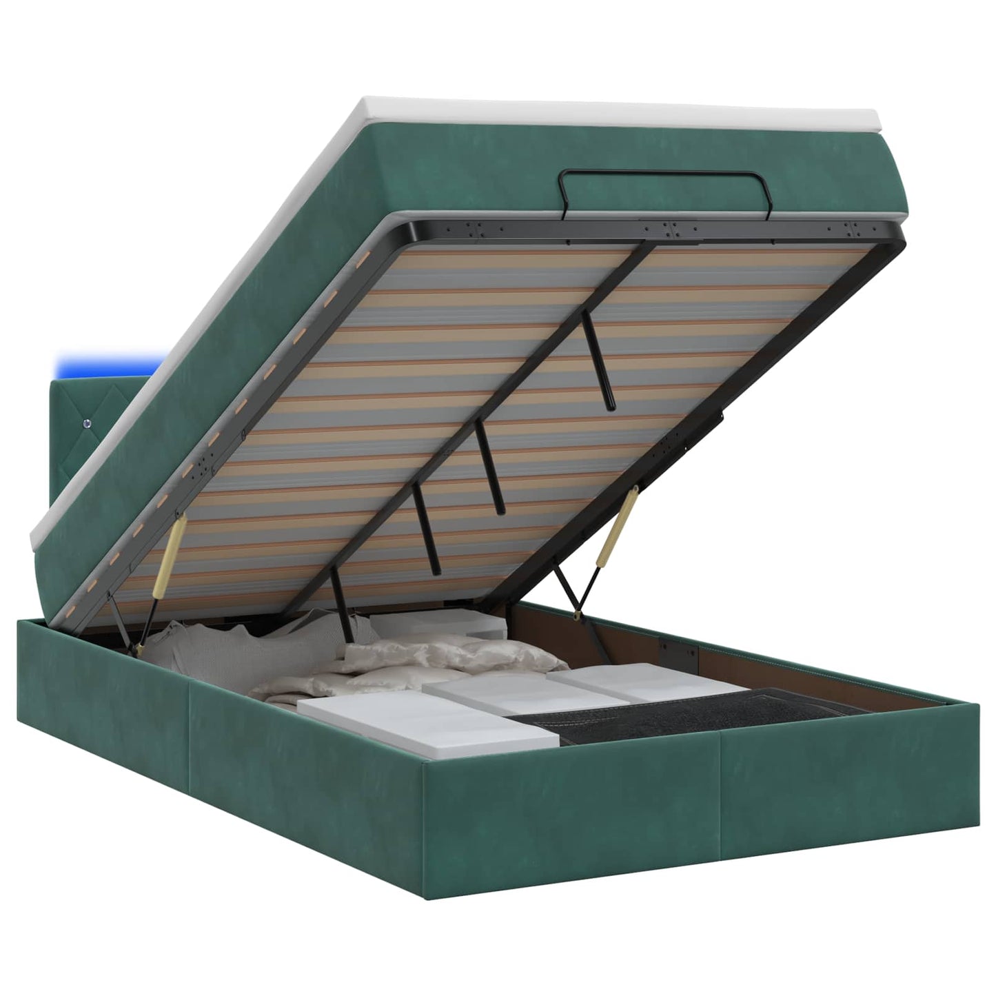 vidaXL Κρεβάτι Ottoman με Στρώμα και LED Σκούρο Πράσινο 120 x 200 cm