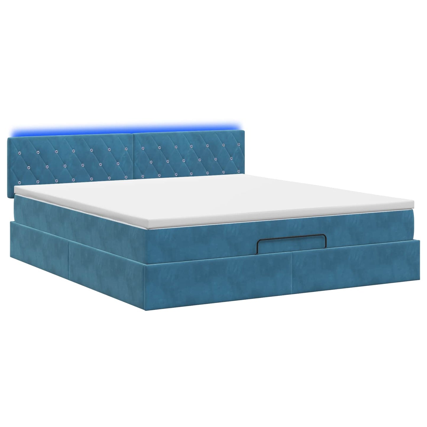 vidaXL Κρεβάτι Ottoman με Στρώμα και LED Σκούρο Μπλε 140 x 190 cm
