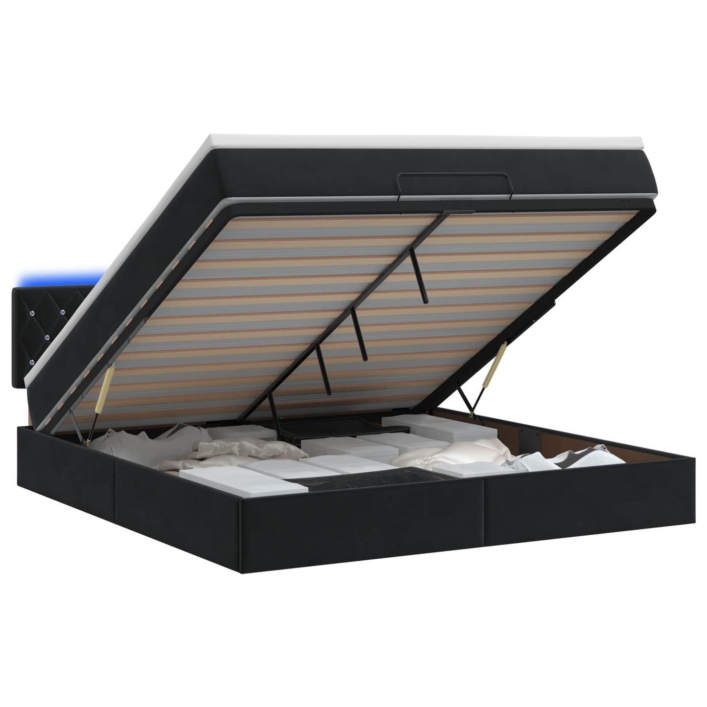 vidaXL Κρεβάτι Ottoman με Στρώμα και LED Μαύρο 160 x 200 cm Βελούδο