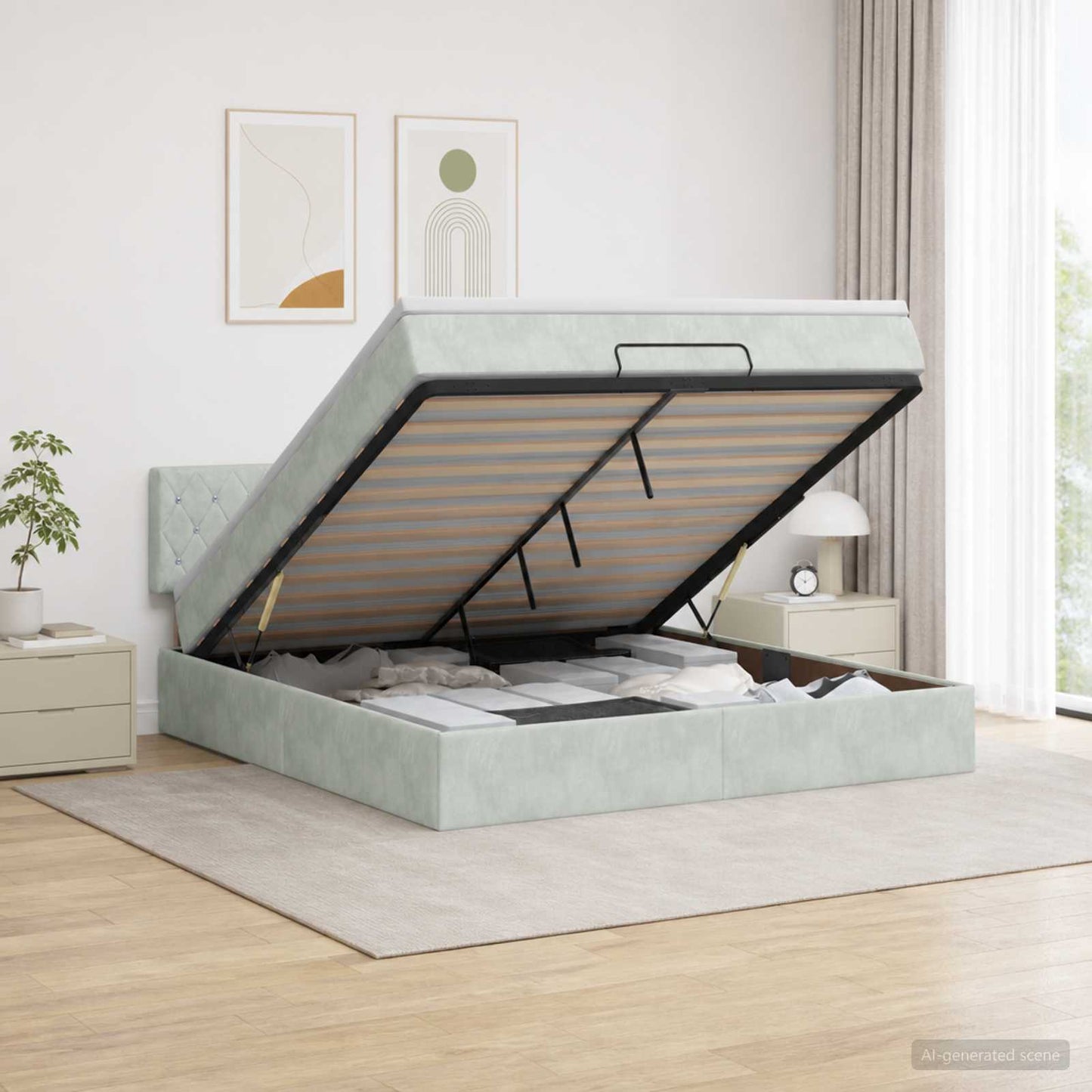 vidaXL Κρεβάτι Ottoman με Στρώμα και LED Ανοιχτό γκρι 140 x 200 cm